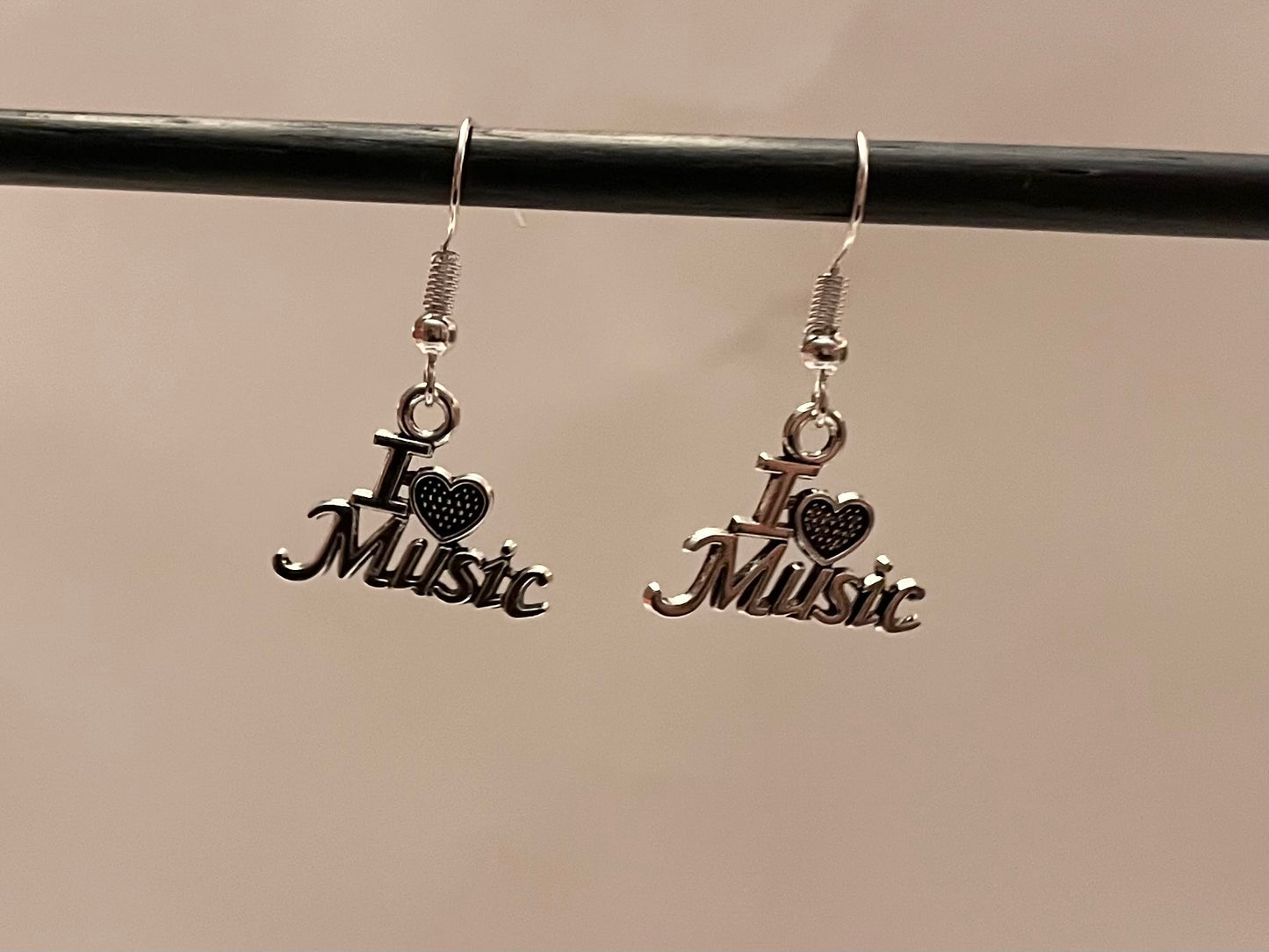 I Love Music Earrings Music Lover Gift Musician Drop dangle earrings Silver Imitation