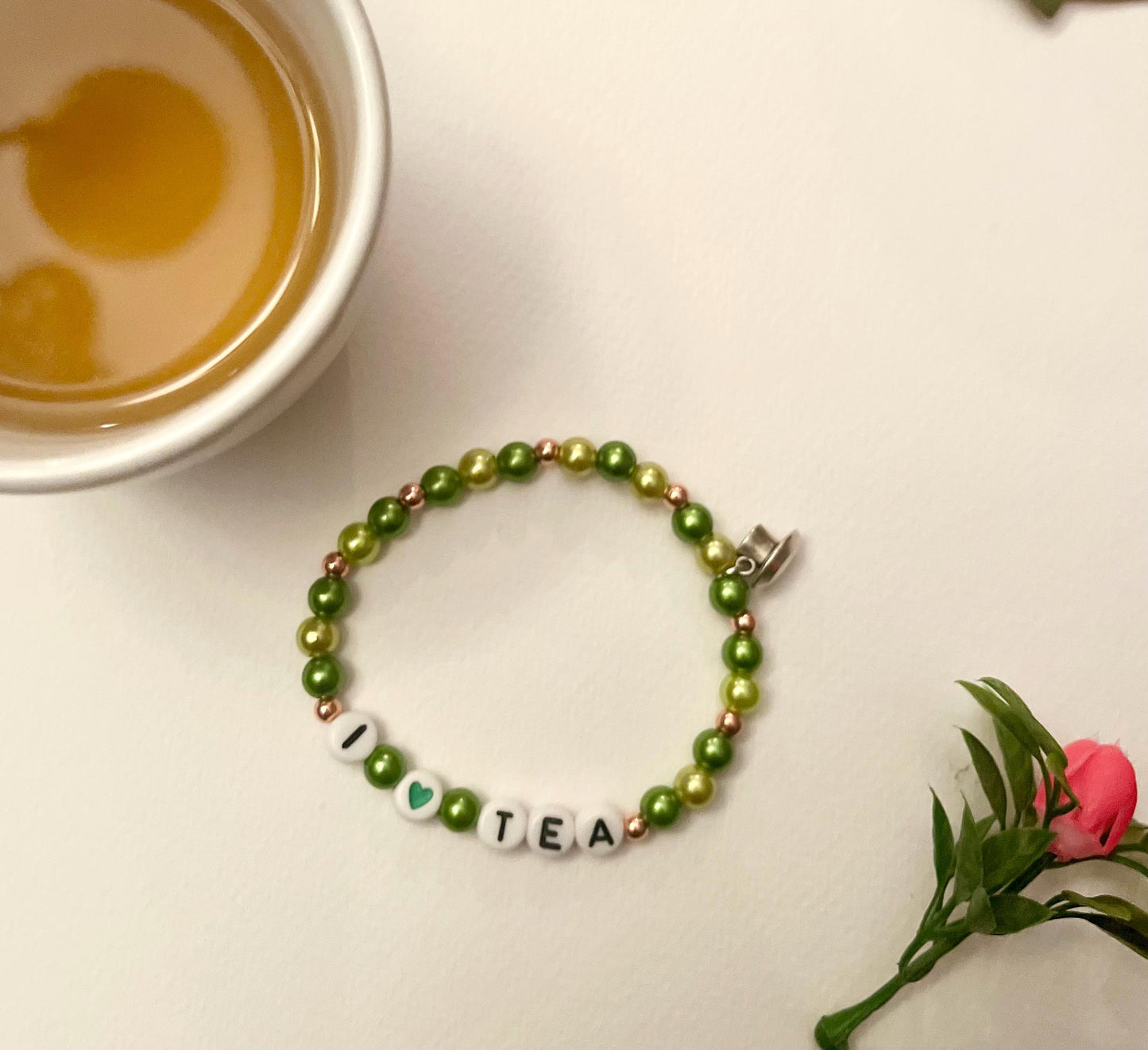 I LOVE TEA Armband Elastiskt pärlarmband för Teälskare Kopp berlock