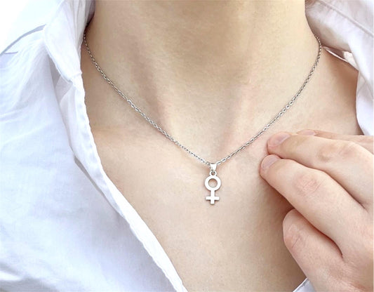 Feminist Necklace Female Symbol Gift for Feminist Minimalistic Jewelry Woman Symbol Necklace Venus Symbol Silver Imitation