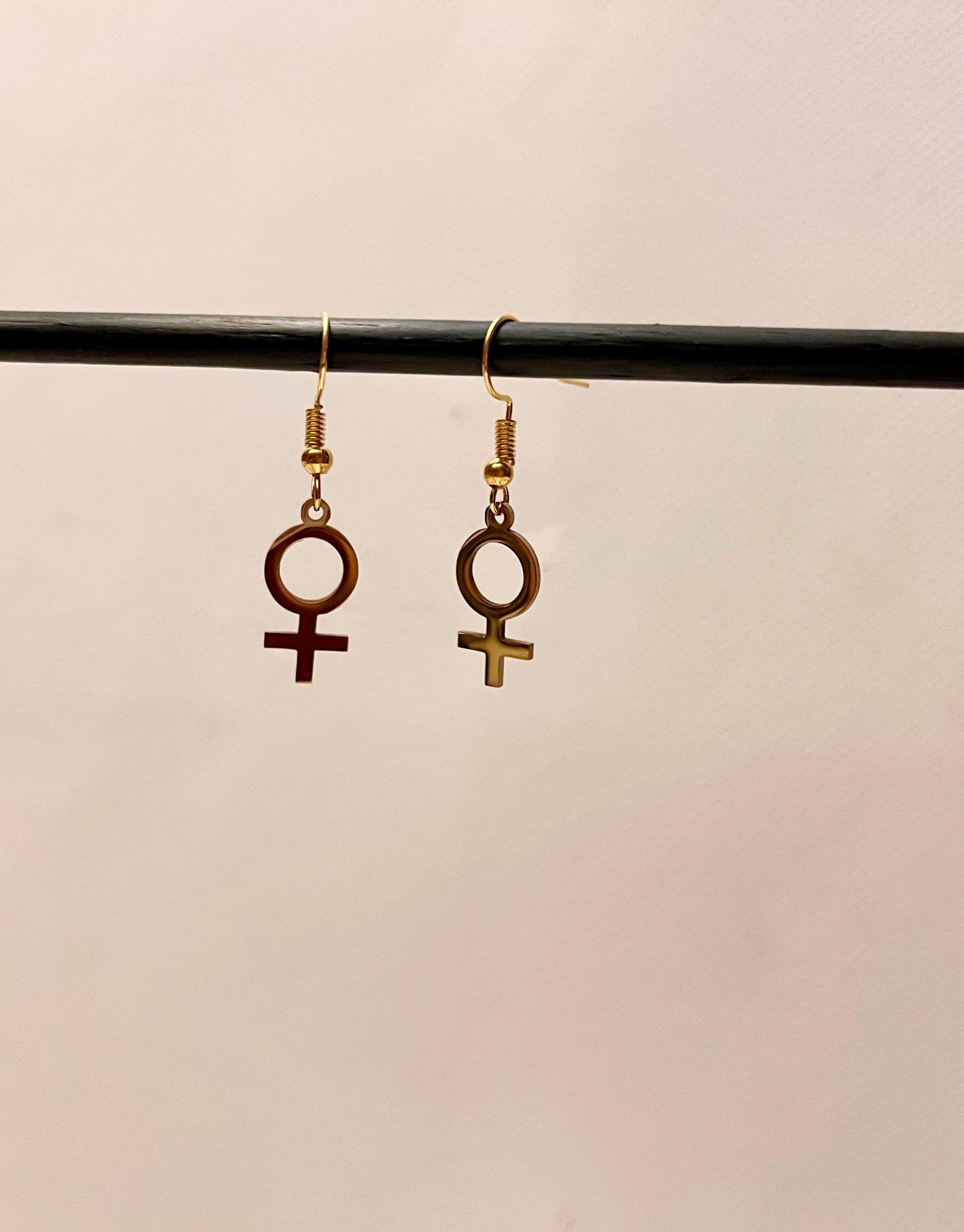 Golden Feminist Earrings Female Symbol Gift for Feminist Minimalistic Jewelry Woman Symbol Earrings Venus Symbol Gold Imitation