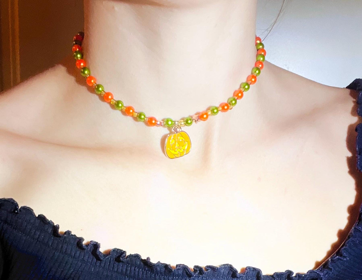 Halloween Choker Pärlhalsband Pumpasmycken för Halloween Halsband