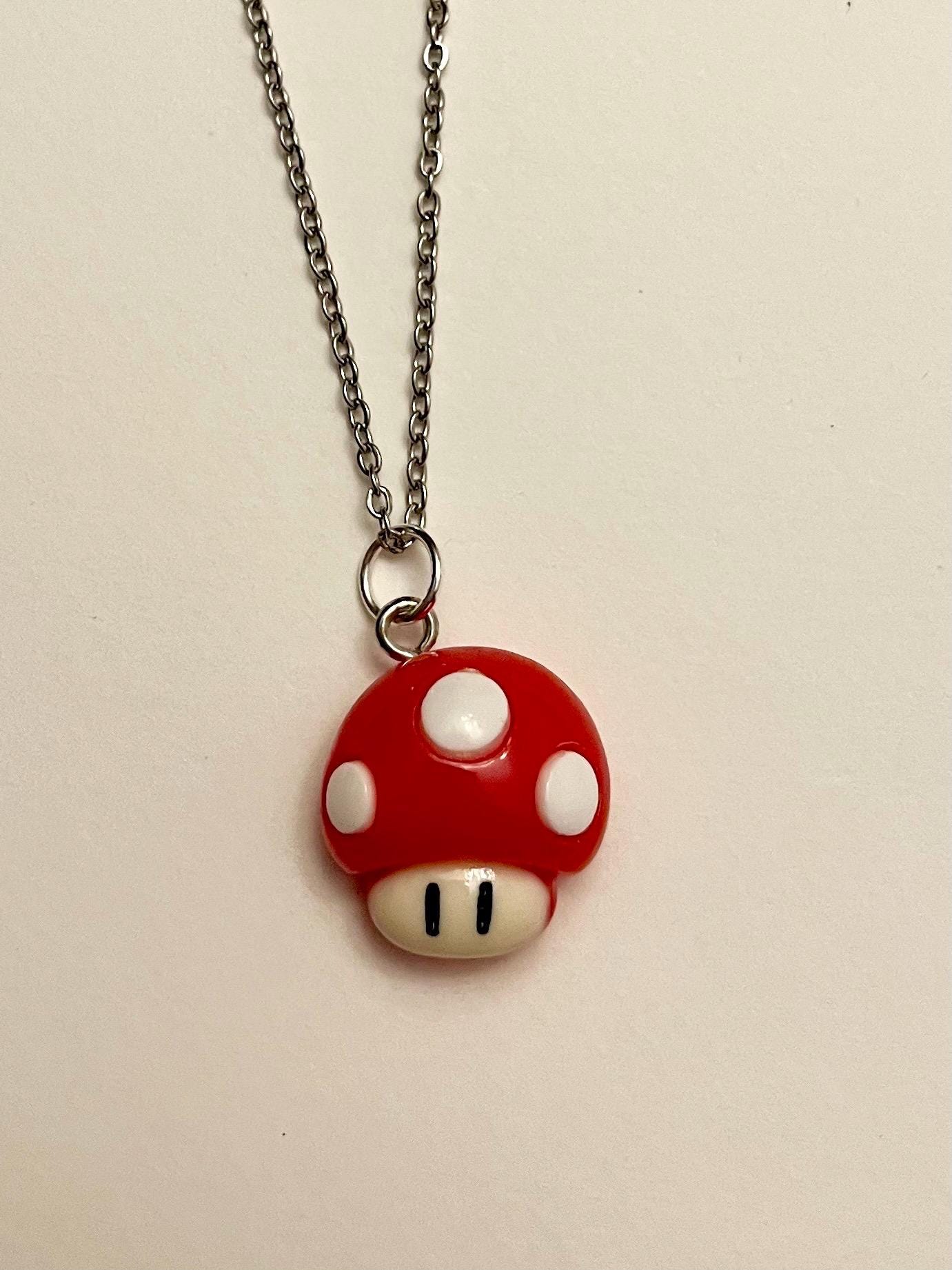Supersvamphalsband för gamergåva Super Mario Svamphänge Videospelssmycken Nintendo Svampberlock Silverimitationskedja