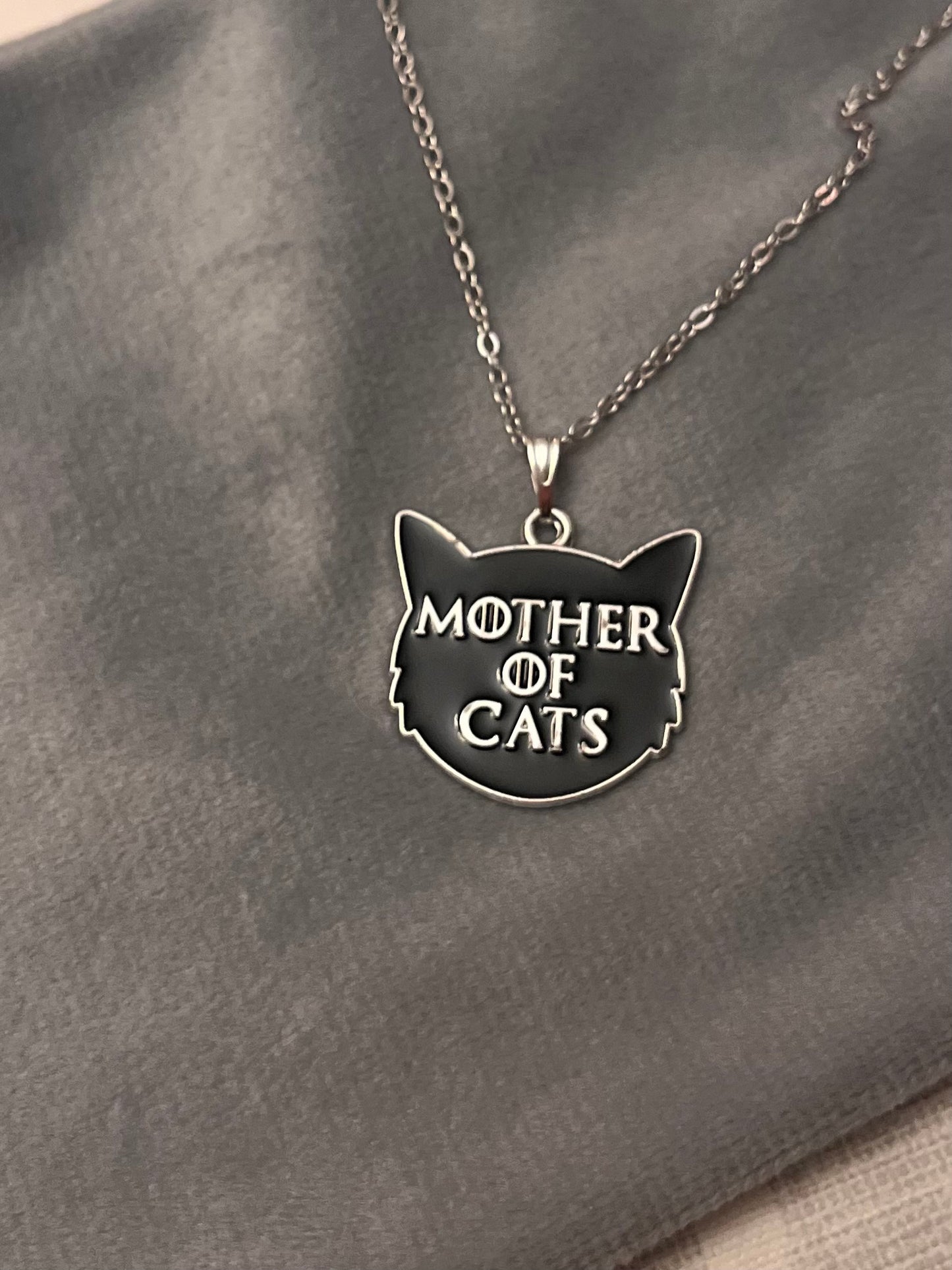 Mother of Cats Necklace Cat Mom Jewelry I love Cats Silver Imitation