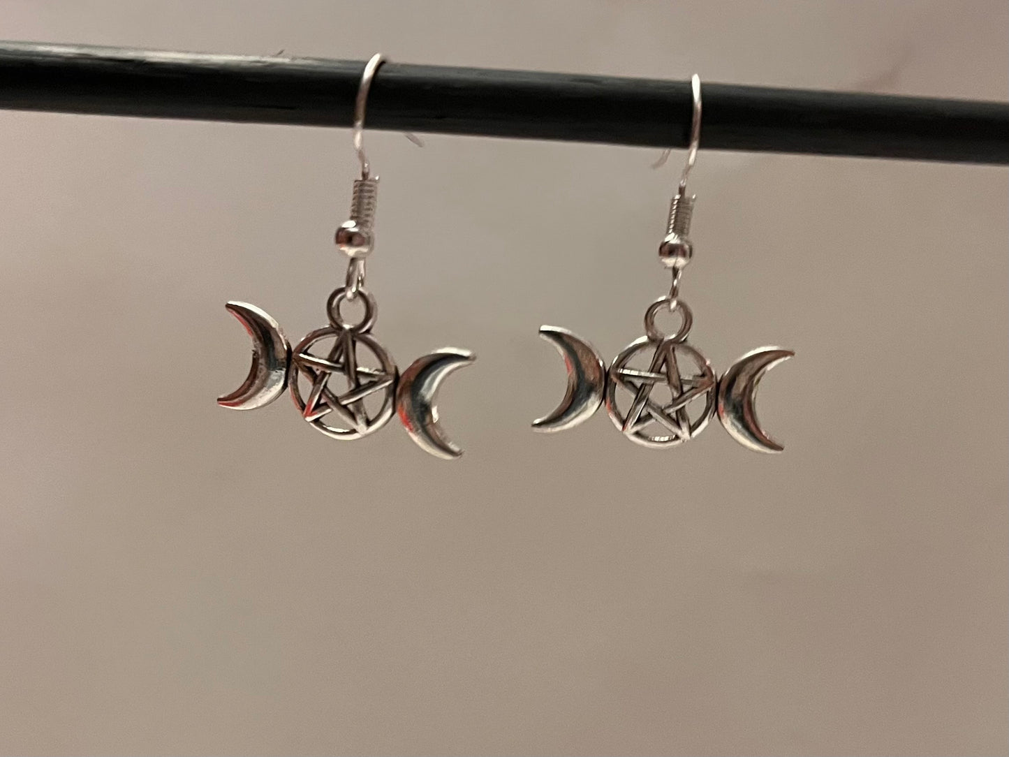 Triple Moon Earrings Wicca Gift Pagan Pendant Star Silver Imitation Crescent Moon Godess Jewelry Pentacle and Moons