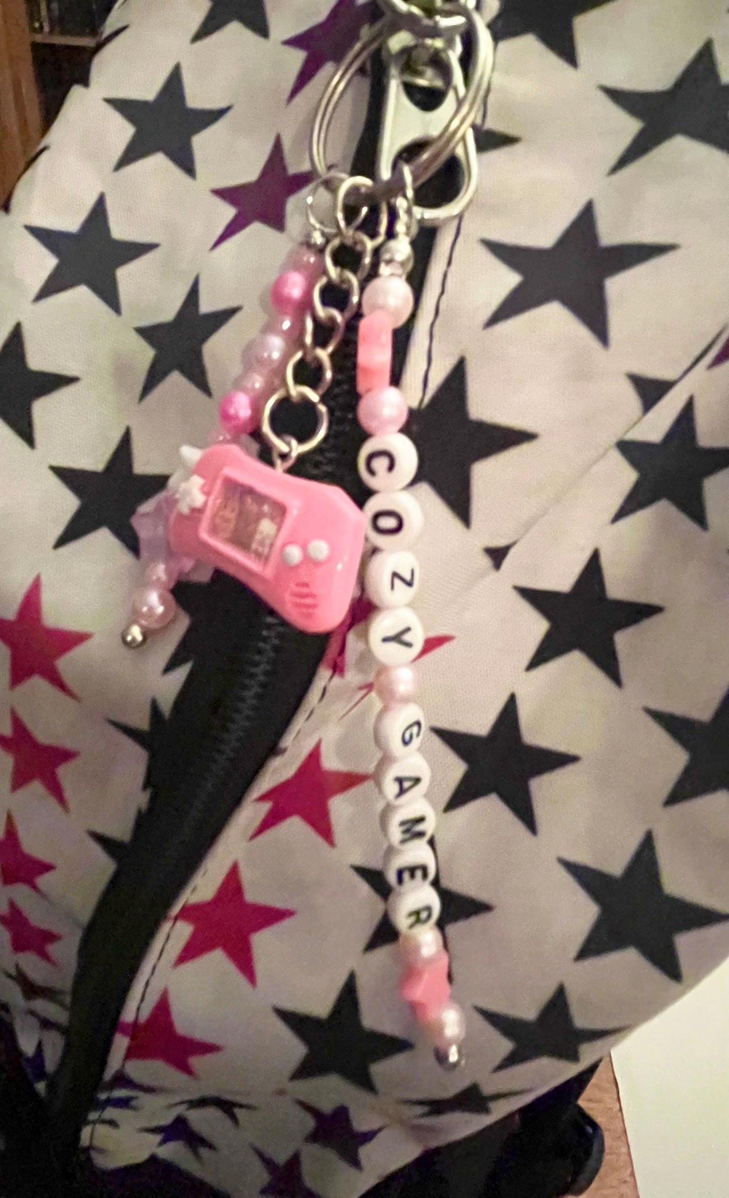 COZY GAMER Keychain for Gamers Gift Console Shaped Charm Cute with Stars Pastel Colors