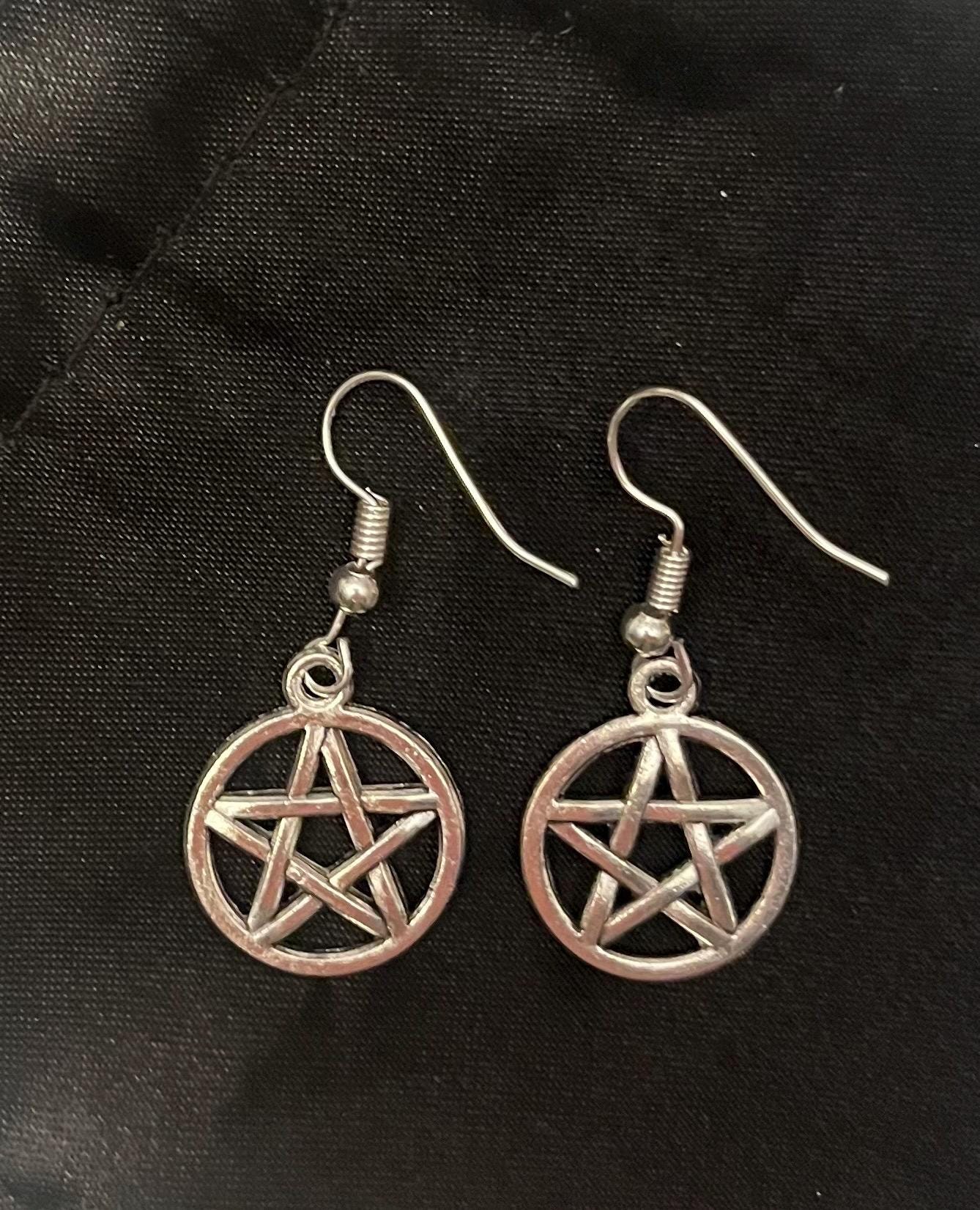 Pentagram örhängen Silverimitation Wicca Pentagram smycken Femuddig Stjärna i cirkel örhängen Norse Goddess