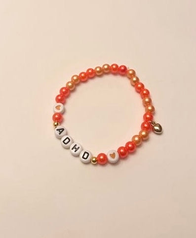 ADHD Bracelet ADHD Awareness Orange Elastic Beaded Bracelet Jewelry Handmade