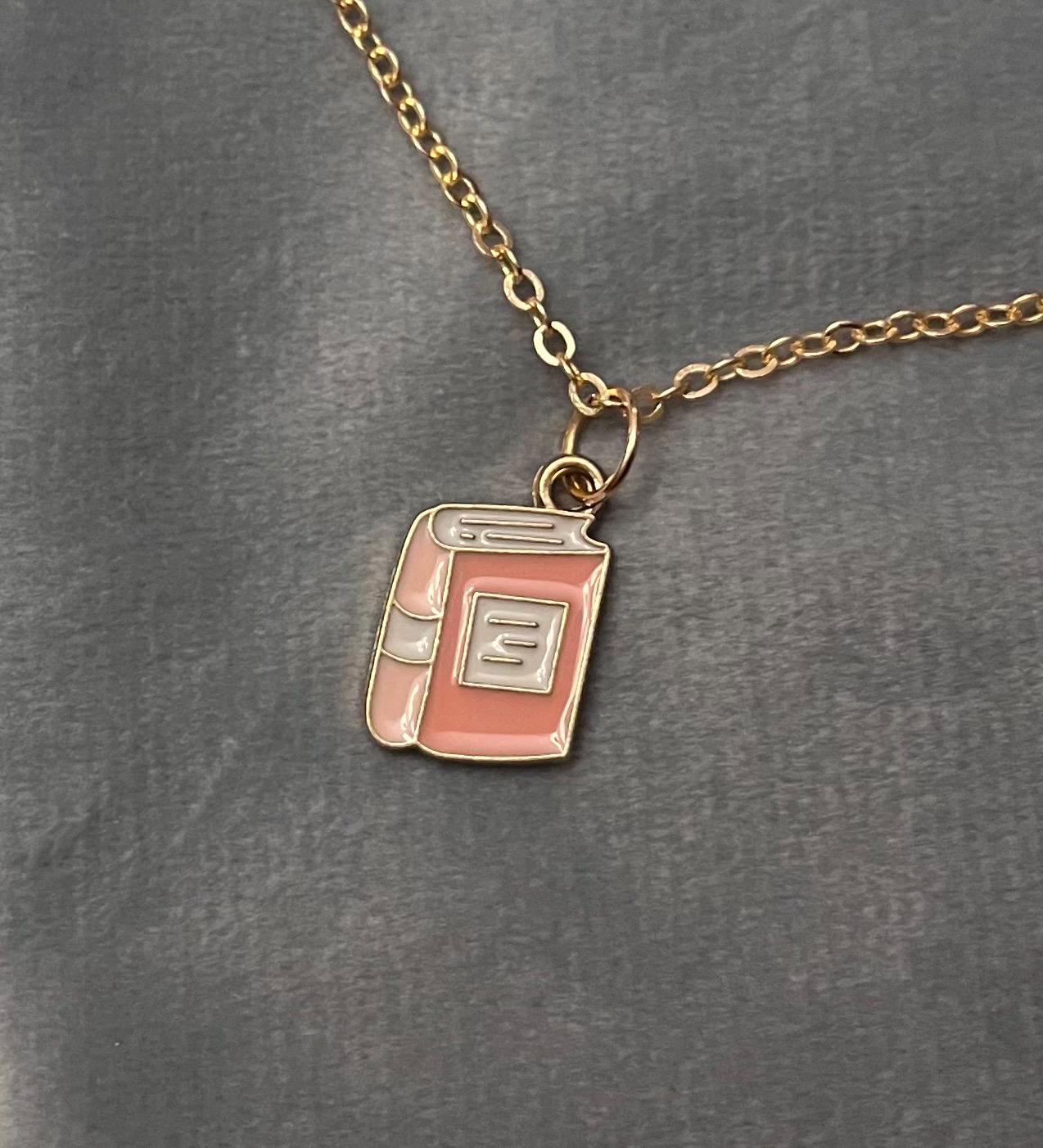 Book Necklace for Booklover Gift for Reader Miniature Book Jewelry I love Books Gold Imitation