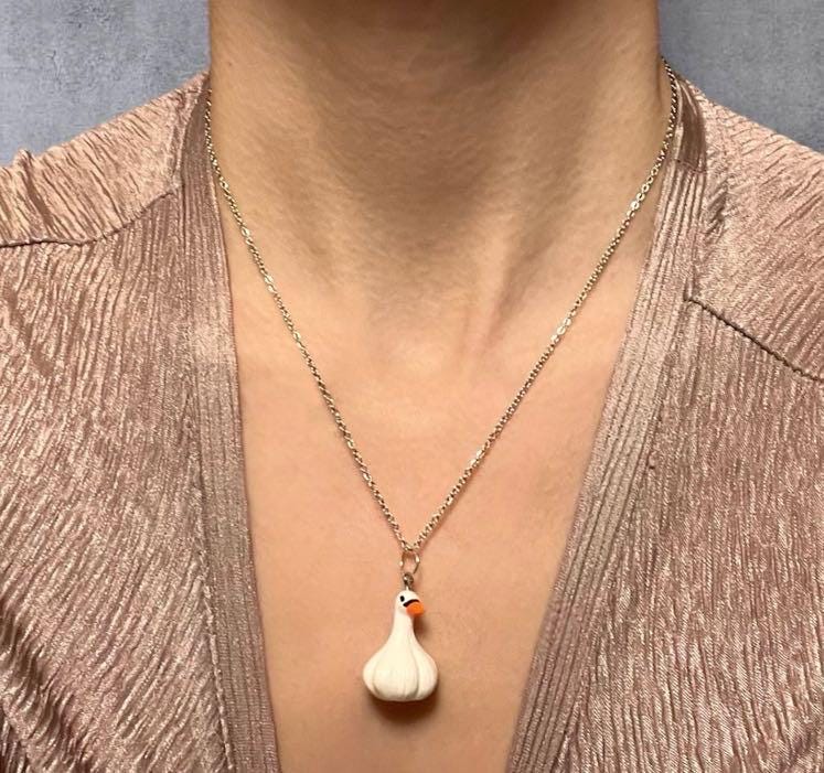Goose Necklace Garlic Goose Charm Swan Garlic Shape Funny Geese Jewelry