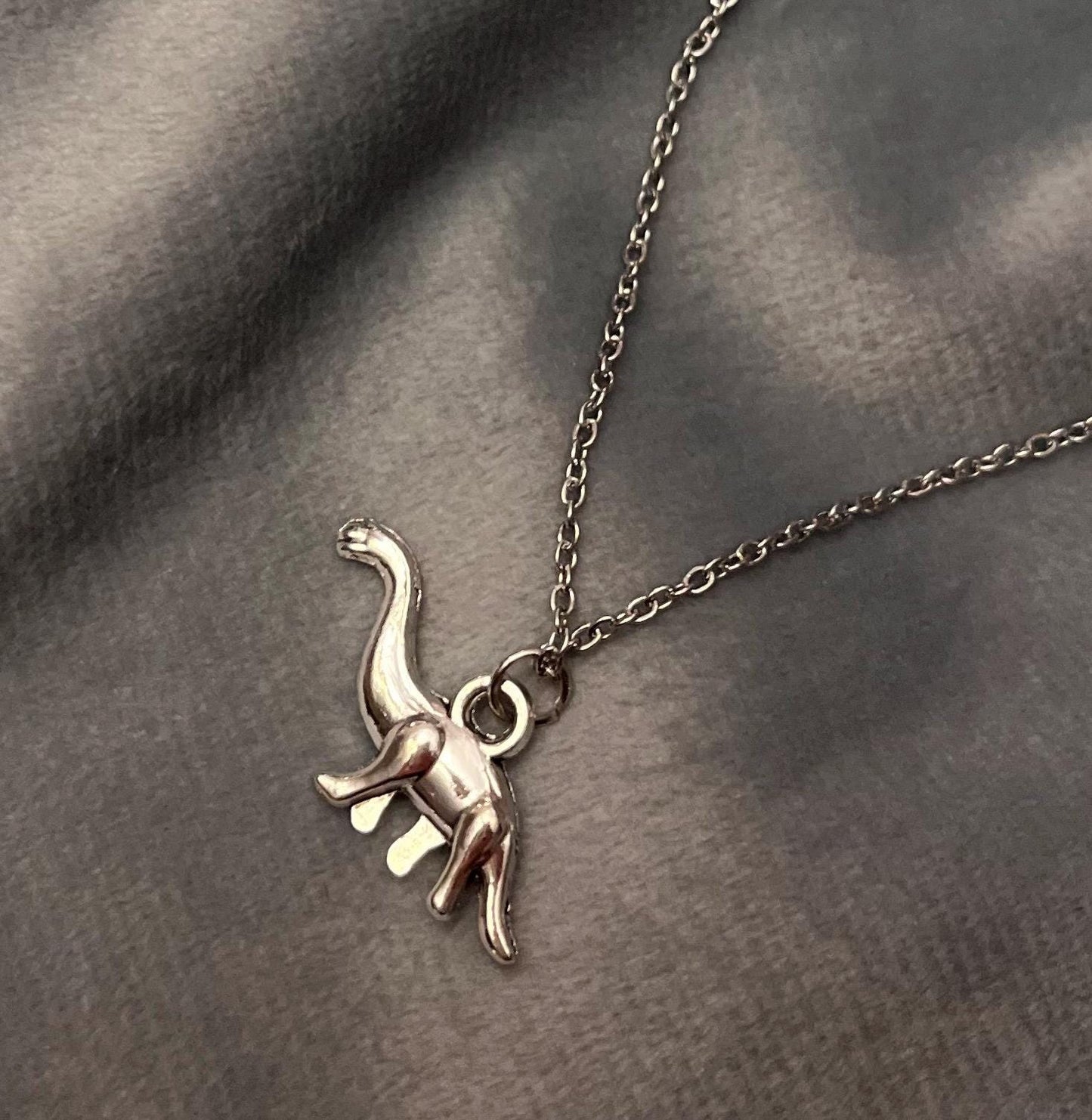 Dinosaur Necklace with Dinousar Charm Silver Imitation Jewelry for Dino Lover Gift Unique