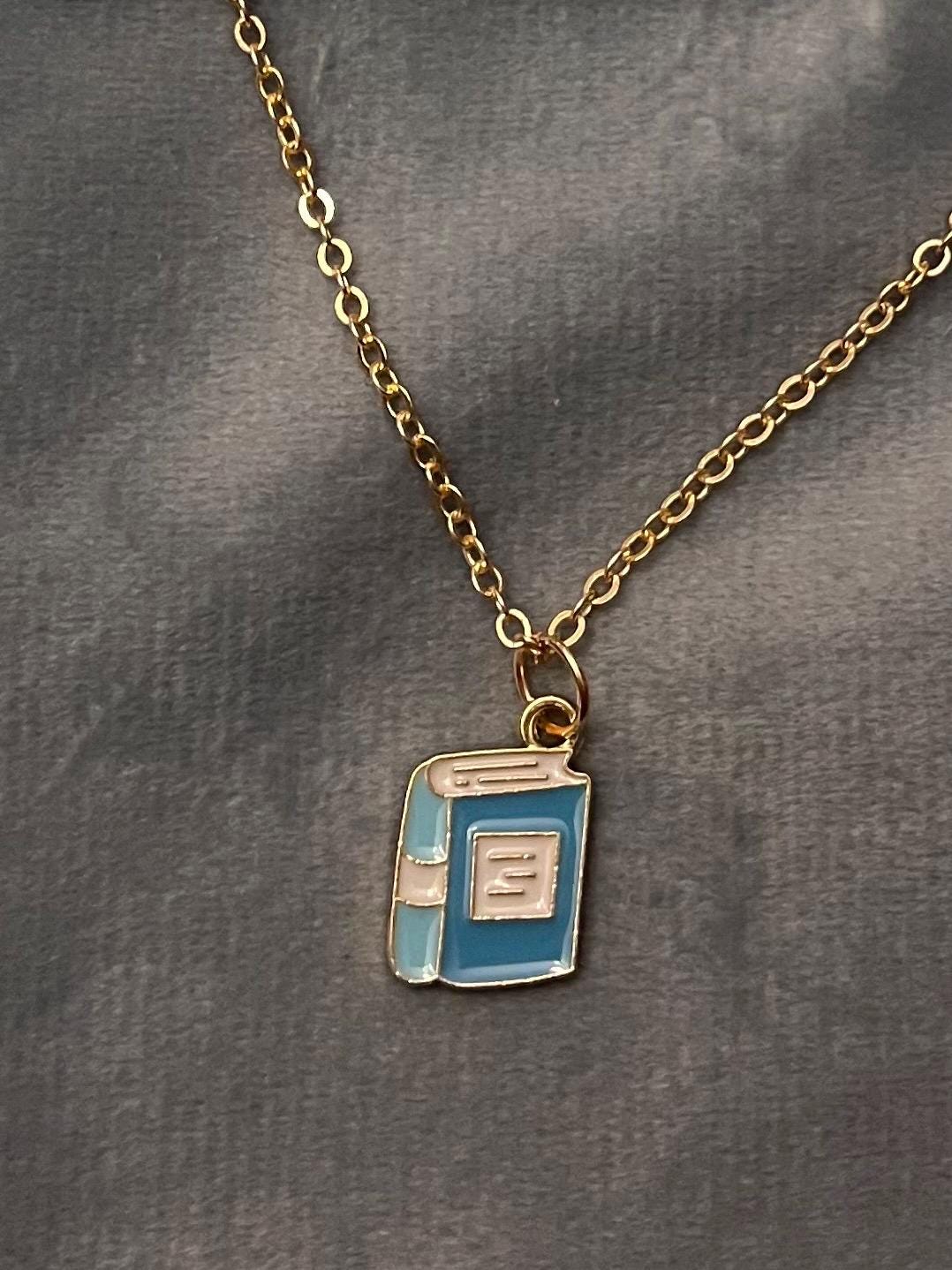 Book Necklace for Booklover Gift for Reader Miniature Book Jewelry I love Books Gold Imitation
