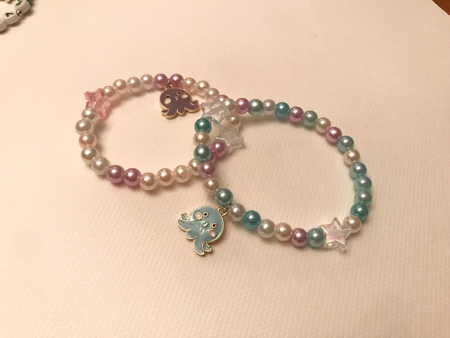 Bracelet Summer Design with Octopus Charm Cute Gift for Kids Happy Blue and Pink Beads Stars Jewelry GIft for Daughter