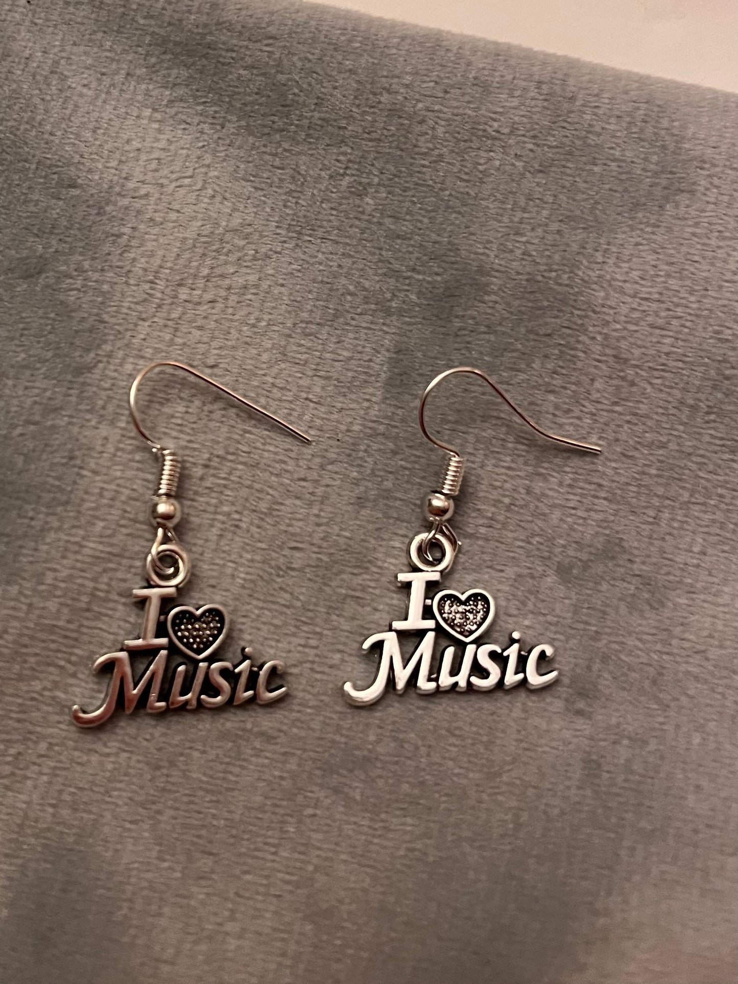 I Love Music Earrings Music Lover Gift Musician Drop dangle earrings Silver Imitation