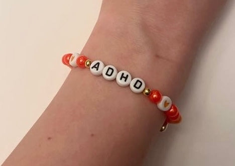 ADHD Bracelet ADHD Awareness Orange Elastic Beaded Bracelet Jewelry Handmade