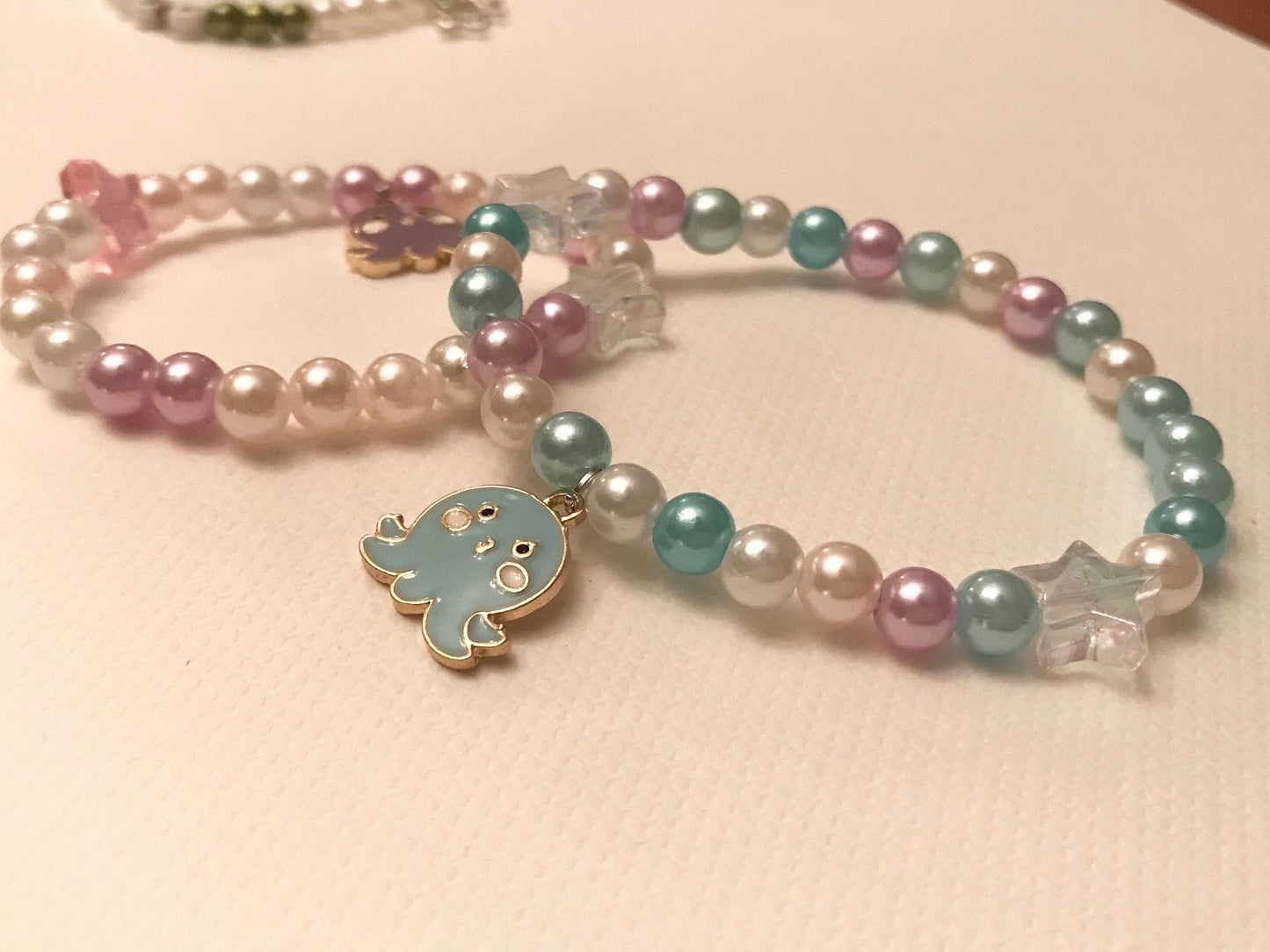 Bracelet Summer Design with Octopus Charm Cute Gift for Kids Happy Blue and Pink Beads Stars Jewelry GIft for Daughter