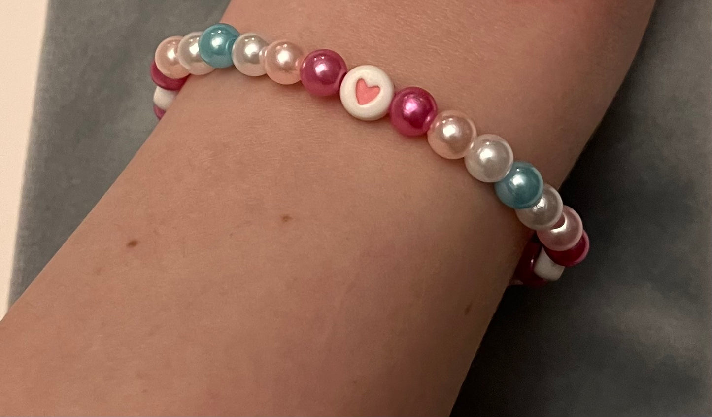 Femboy Bracelet Beaded Elastic with Hearts for Pride Season LGBTQ+ Jewelry Femboy flag colors