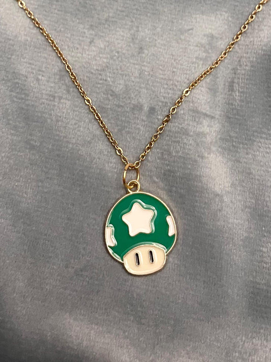 Nintendo 1-Up Svamp Halsband Guldimitation Super Mario Svamp Berlock Present till Retro Gamer Grön Svamp Extraliv smycke