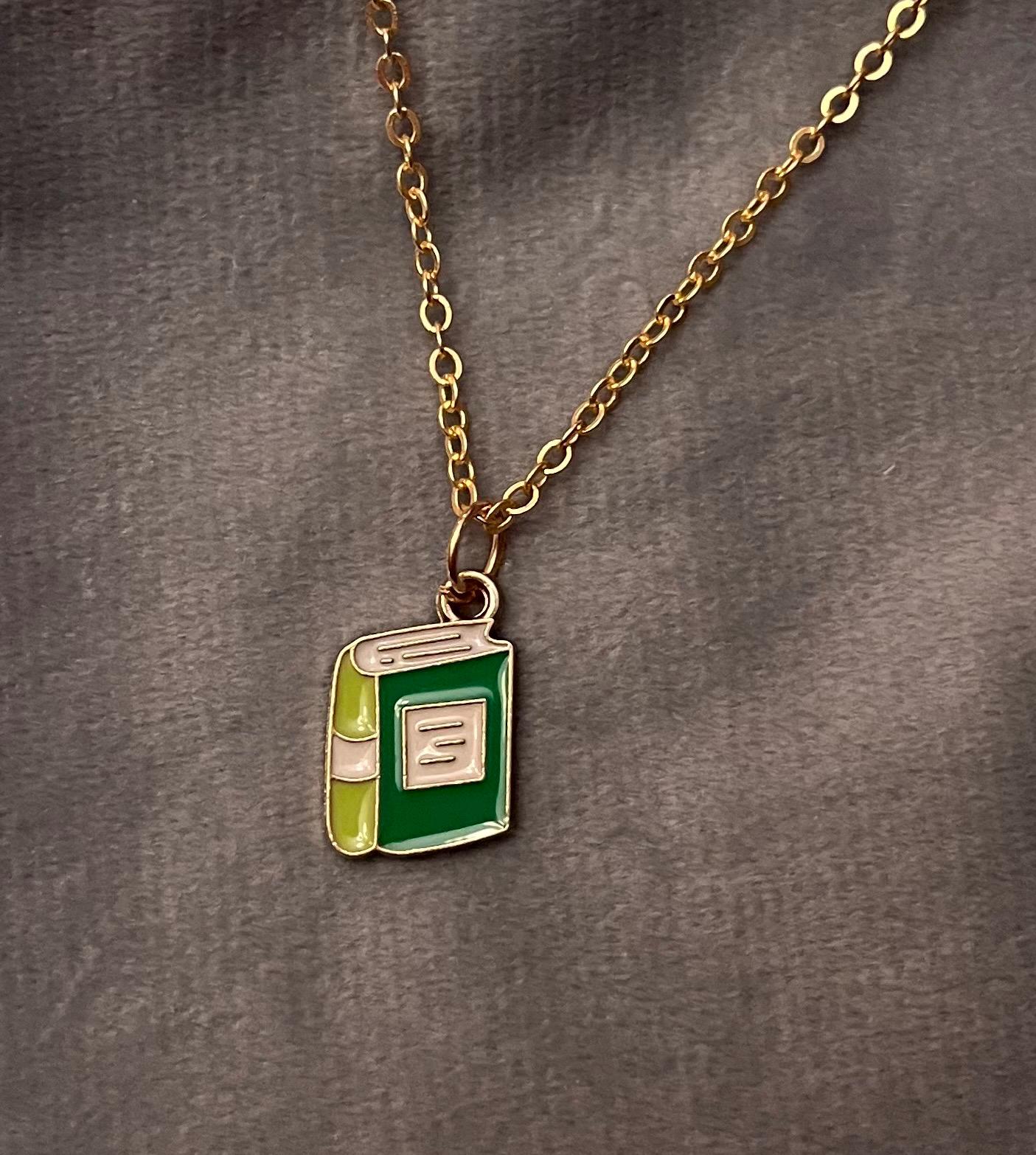 Book Necklace for Booklover Gift for Reader Miniature Book Jewelry I love Books Gold Imitation