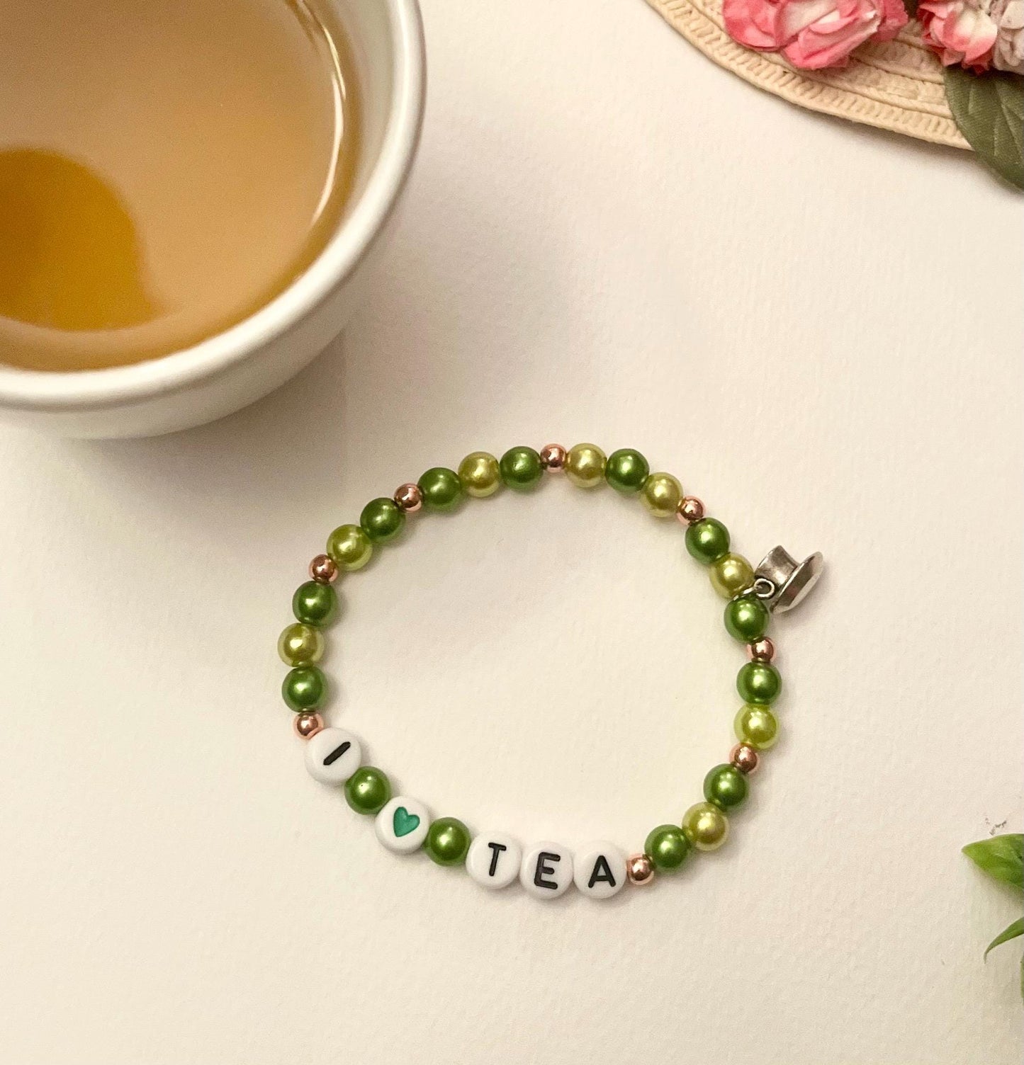 I LOVE TEA Armband Elastiskt pärlarmband för Teälskare Kopp berlock