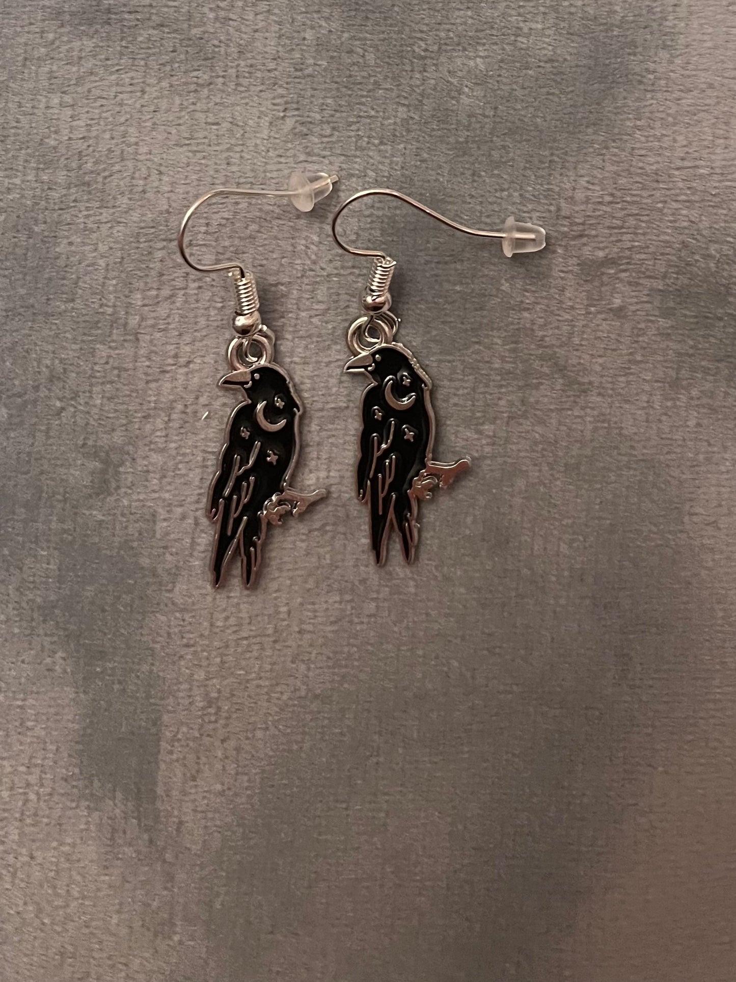 Magic Raven Earrings Crow Jewelry Wicca Gift Pagan Pendant Star Silver Imitation Crescent Moon Godess Jewelry