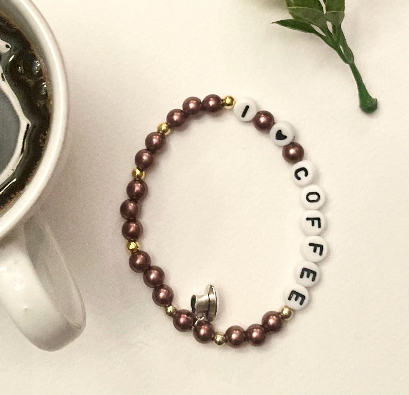 I love coffee Armband Elastiskt Pärlarmband för Kaffeälskare Kopp berlock