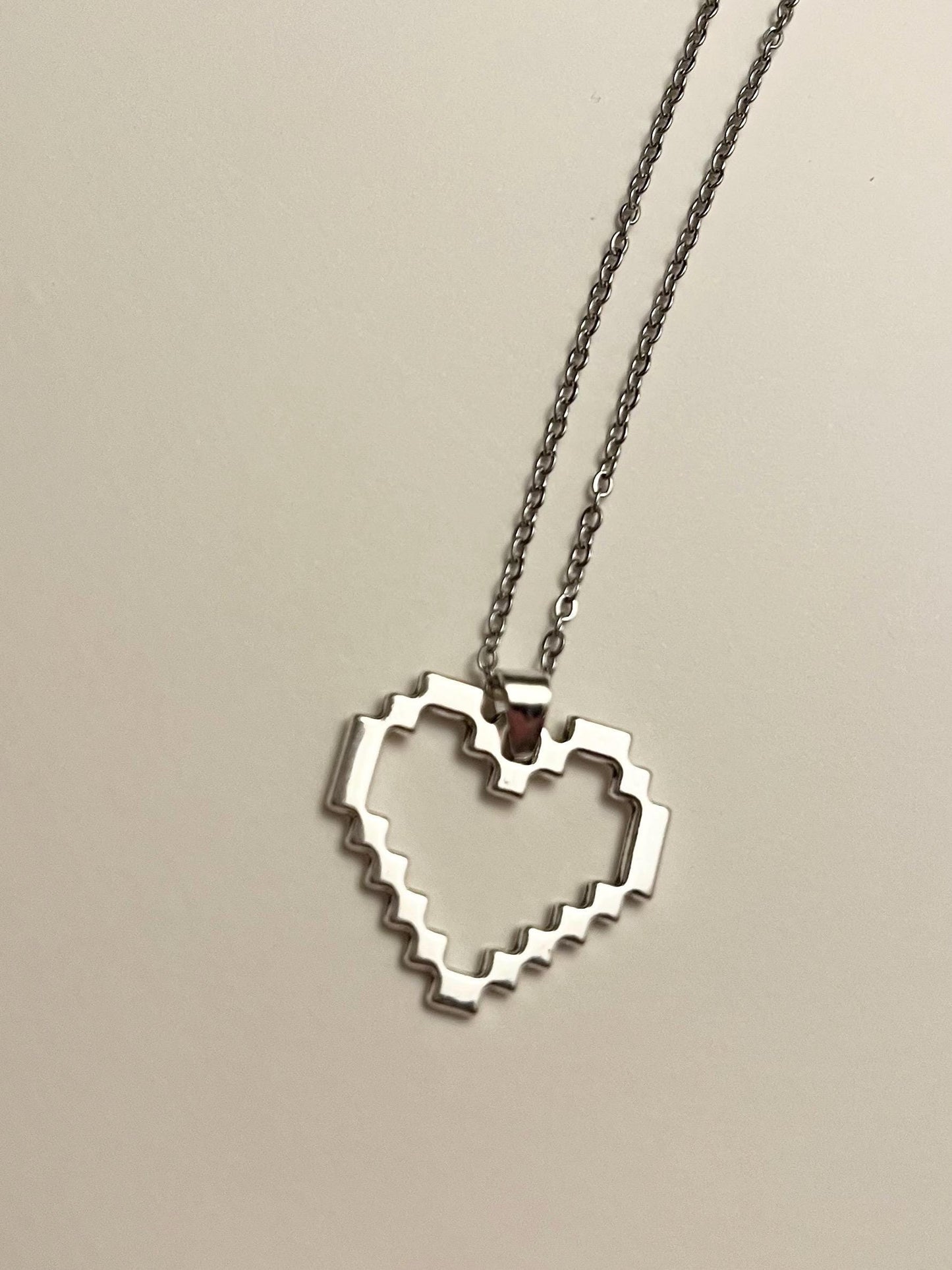 Pixel Heart Necklace for Video Game Lover  Gift for Gamer Jewelry Silver Imitation Video Game Necklace for Woman