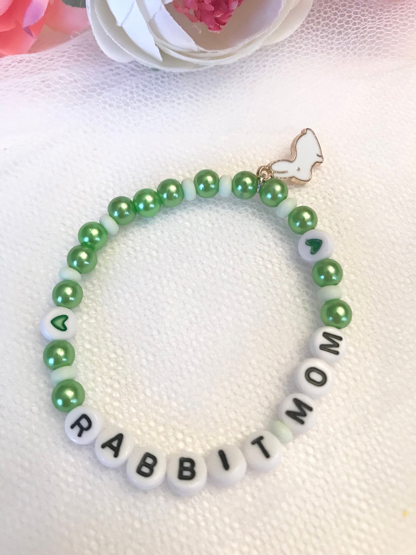 Rabbit Mom armband pärlat Elastiskt Handgjort Smycke Kaninberlock Present till Kaninägare