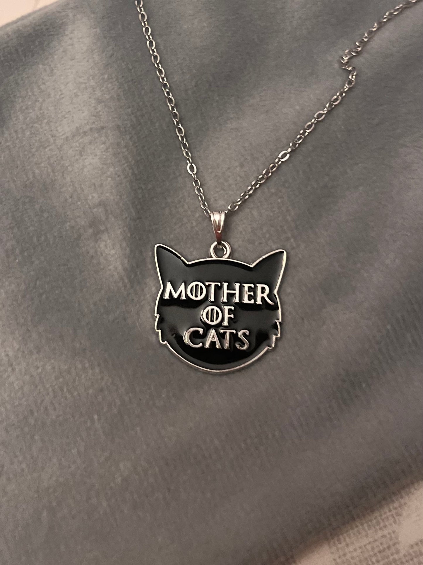 Mother of Cats Necklace Cat Mom Jewelry I love Cats Silver Imitation