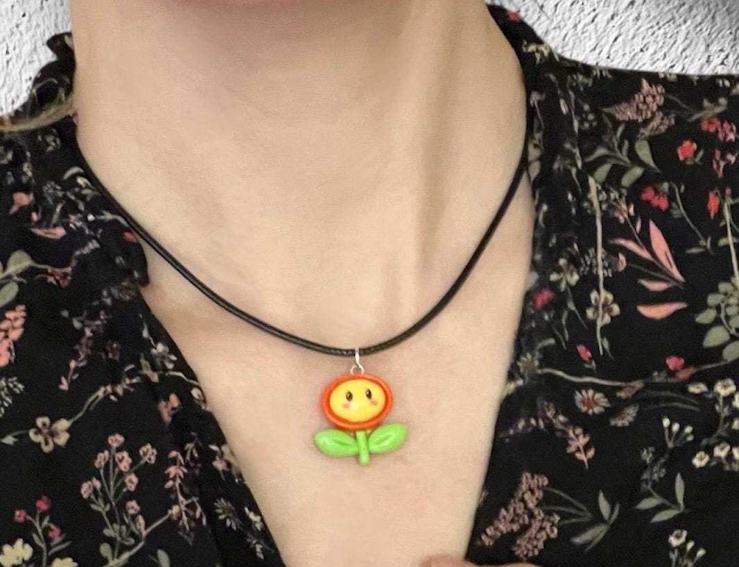 Fire Flower Necklace Nintendo Gift Retro Gamer Super Mario Necklace Video Game Jewelry Flame Flower Pendant
