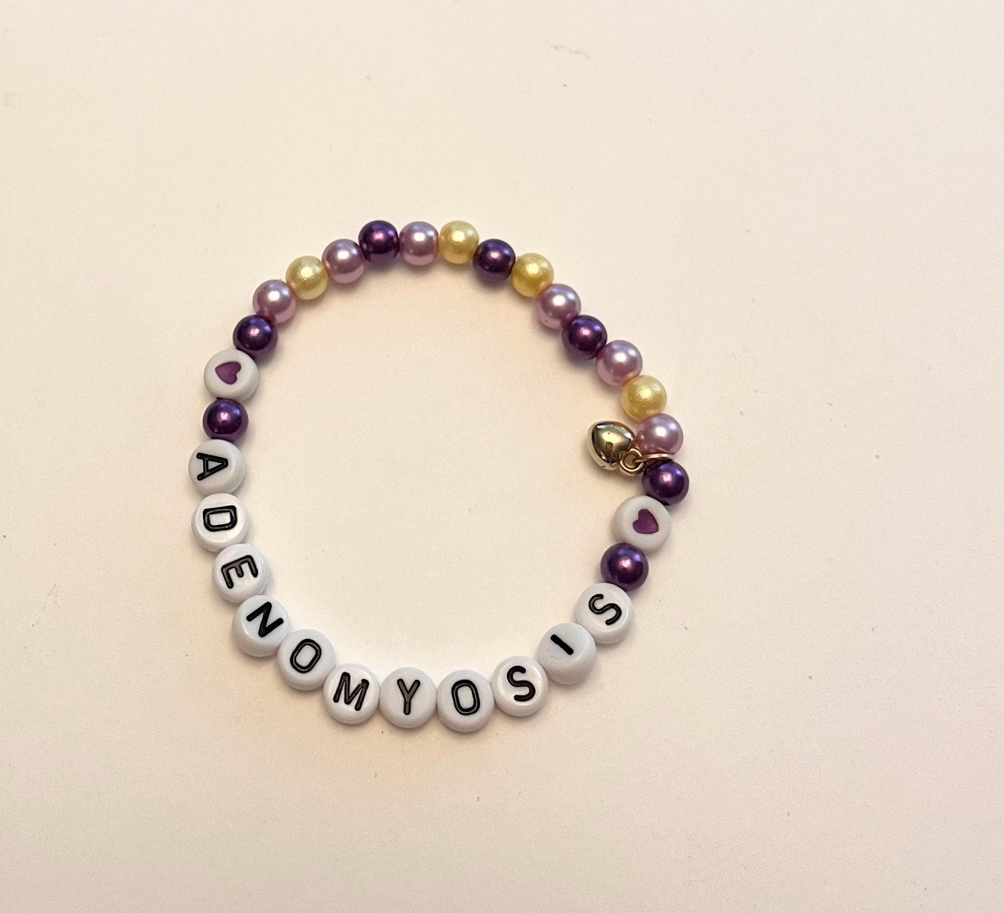 Adenomyos armband medvetenhet för kvinnors hälsa Lila gult elastiskt pärlarmband 