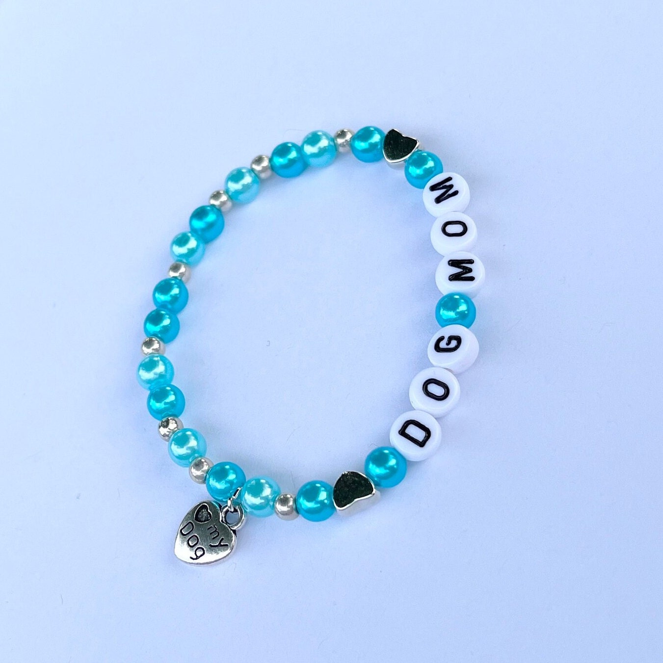 DOG MOM Bracelet Customizable Beaded Elastic Gift for Dog Owner Jewelry I Love Dogs Charm Bracelet I Love My Dog