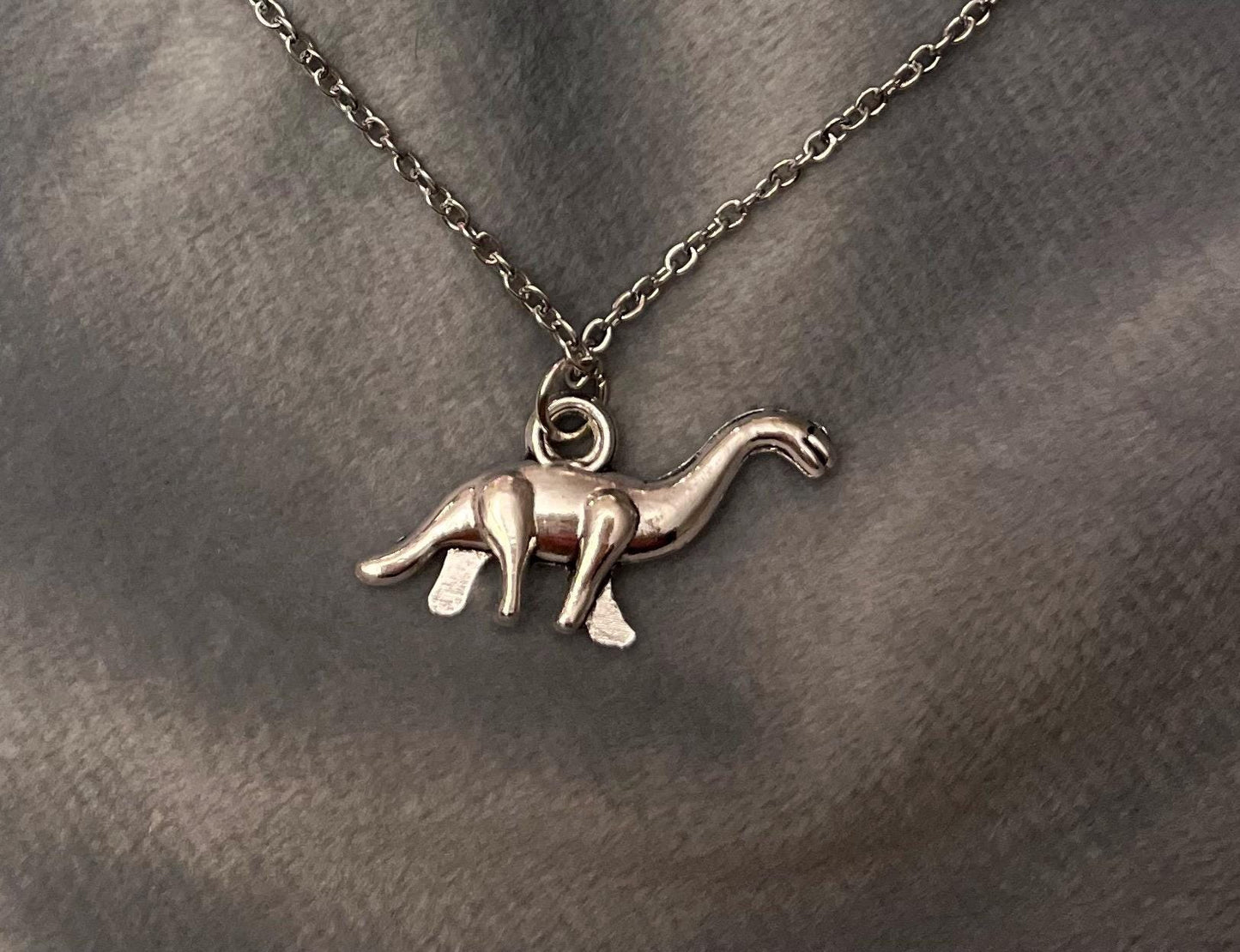 Dinosaur Necklace with Dinousar Charm Silver Imitation Jewelry for Dino Lover Gift Unique
