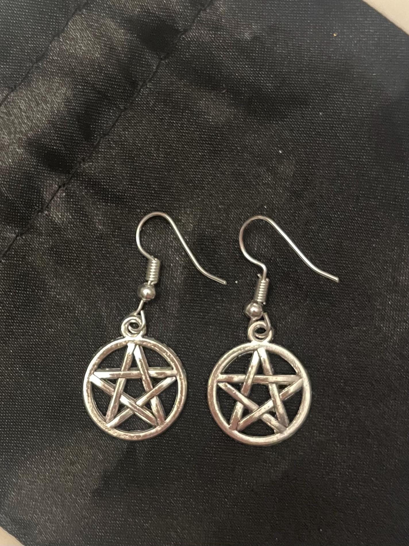 Pentagram örhängen Silverimitation Wicca Pentagram smycken Femuddig Stjärna i cirkel örhängen Norse Goddess