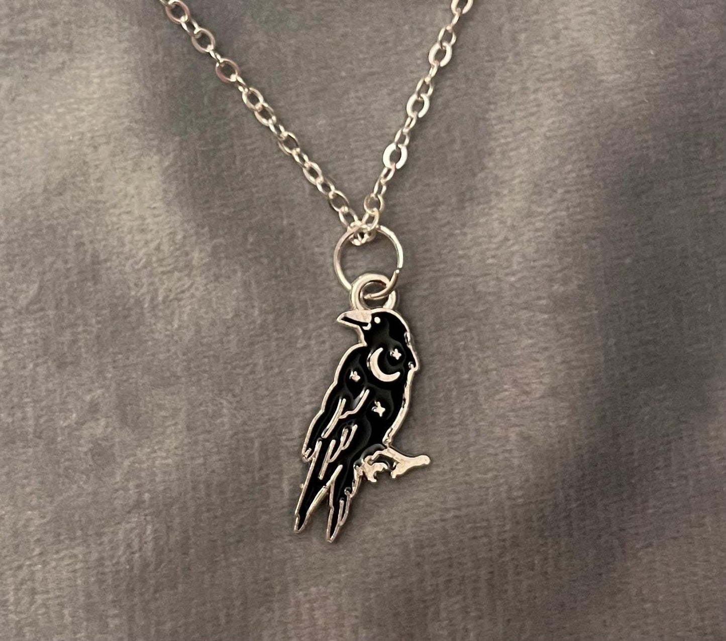 Magisk korp halsband kråka smycke wicca present hedniskt hänge stjärna silverimitation halvmåne gudinna smycken
