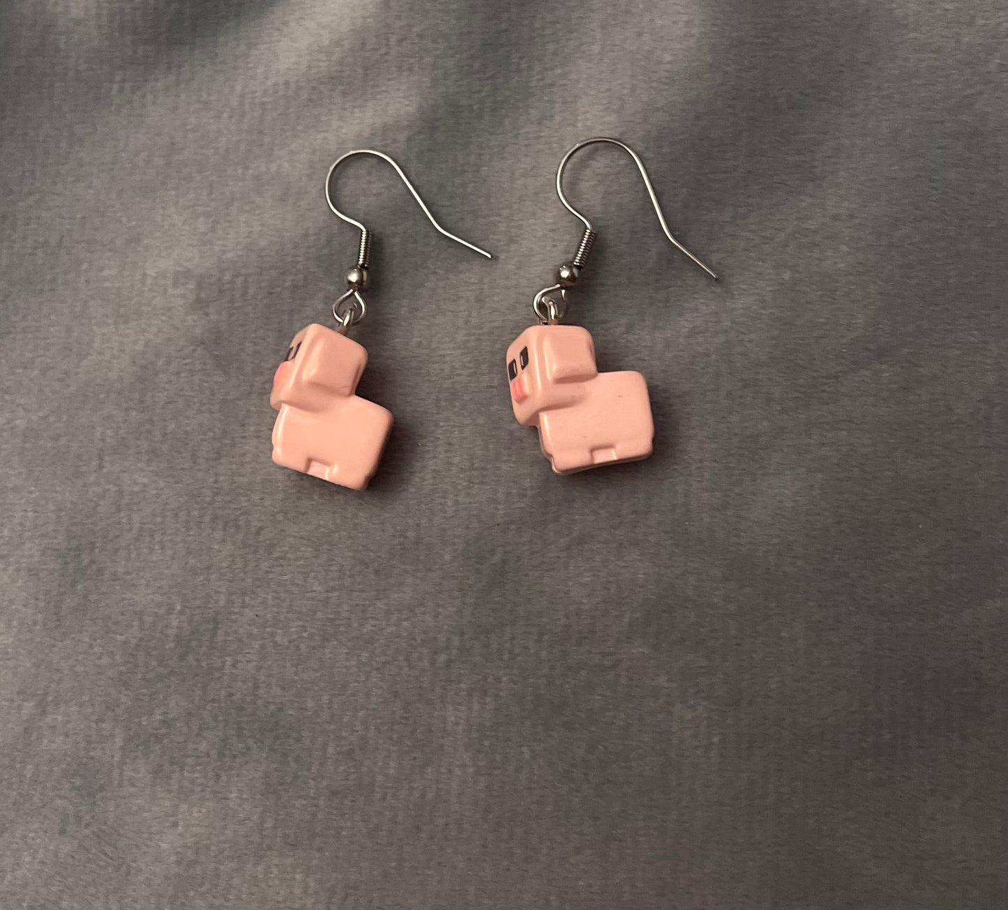 Minecraft Pig Earrings Drop Dangle Minecraft Jewelry Pig Charms