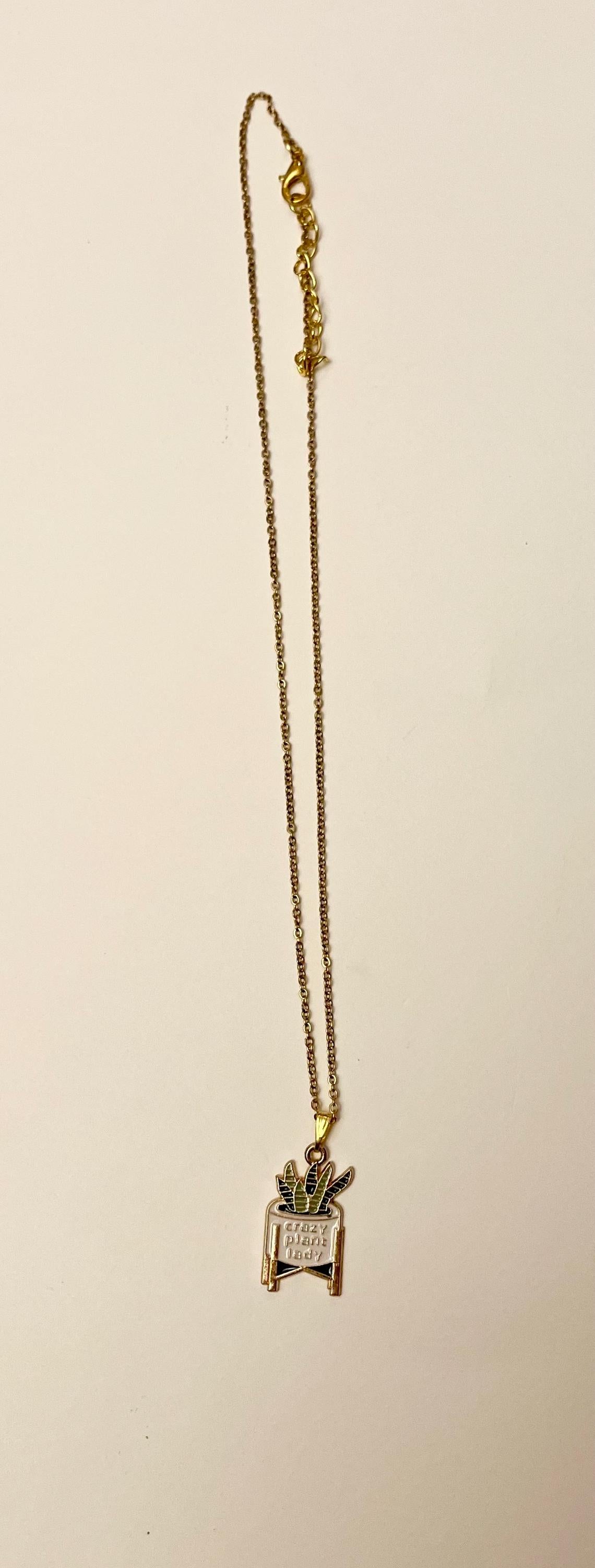Crazy Plant Lady Halsband Guldimitation halsband för växtälskare Present till växtmamma Berlock Krukväxt