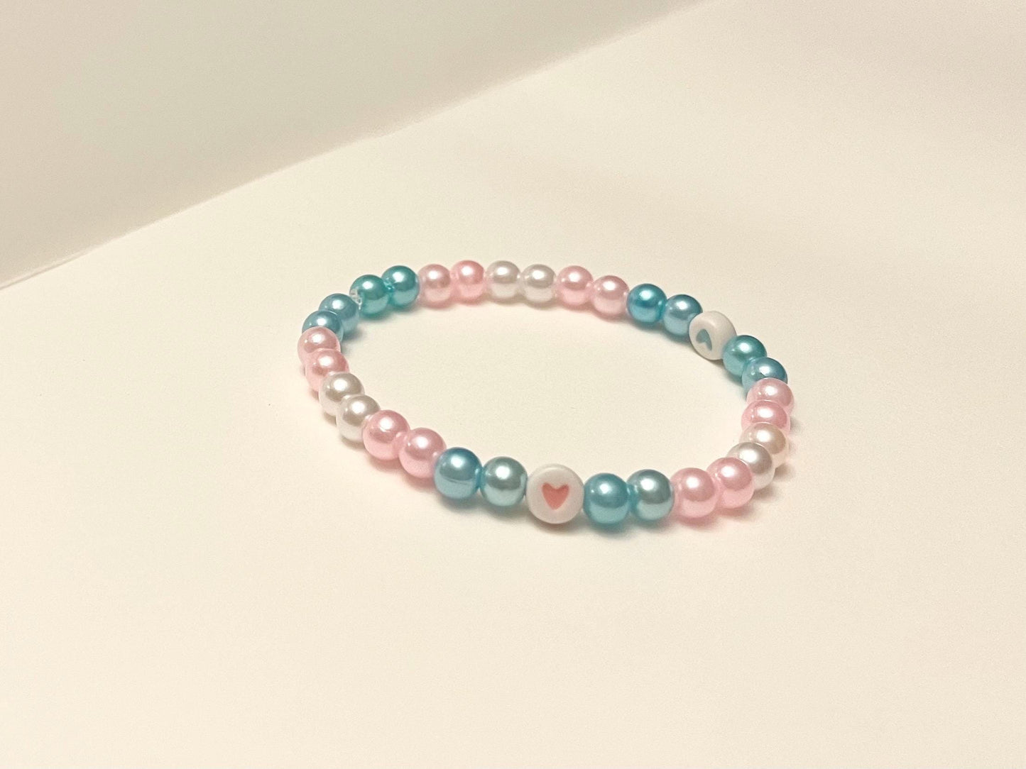 Trans Bracelet Beaded Elastic with Hearts for Pride Season LGBTQ+ Jewelry Transexual flag colors Jewelry Transexual Bracelet