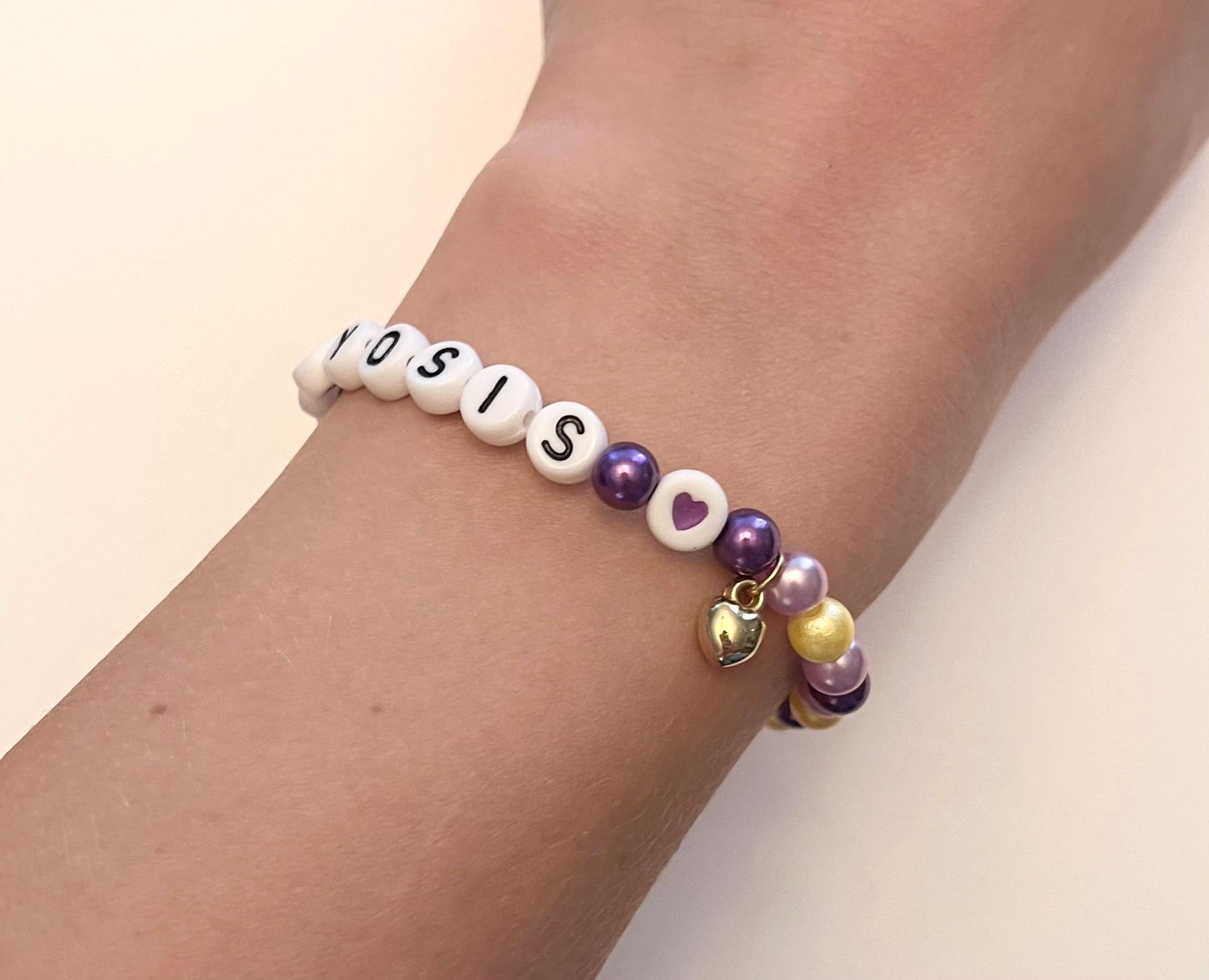 Adenomyos armband medvetenhet för kvinnors hälsa Lila gult elastiskt pärlarmband 