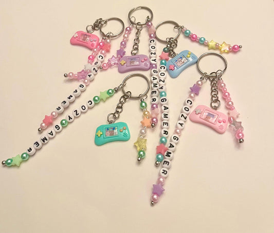 COZY GAMER Keychain for Gamers Gift Console Shaped Charm Cute with Stars Pastel Colors
