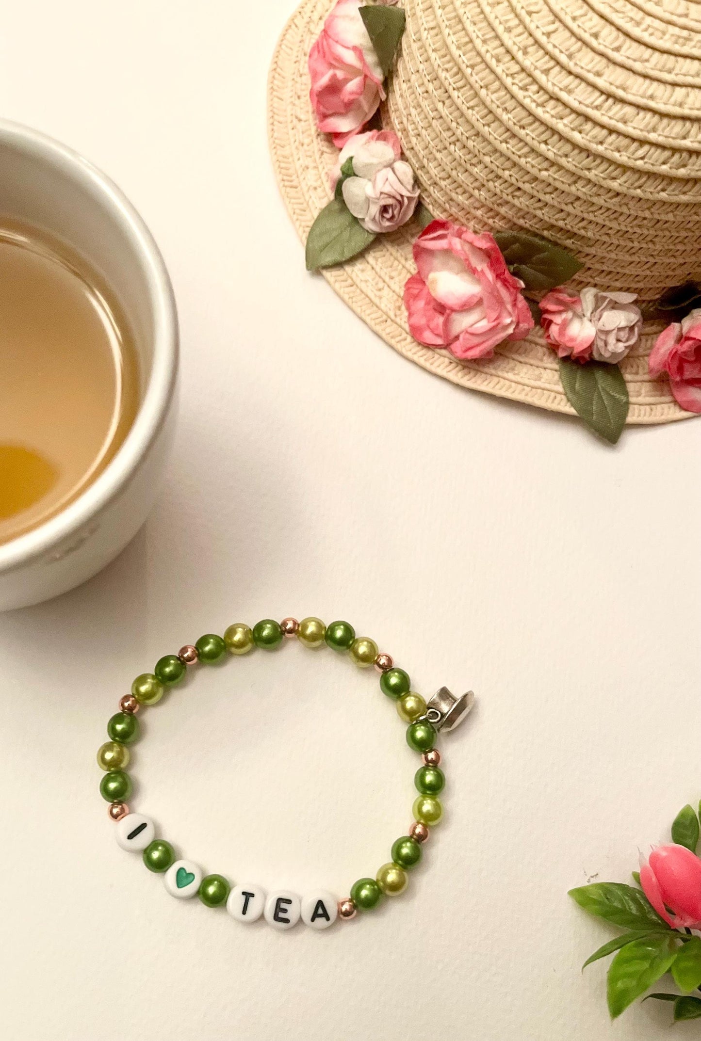 I LOVE TEA Armband Elastiskt pärlarmband för Teälskare Kopp berlock