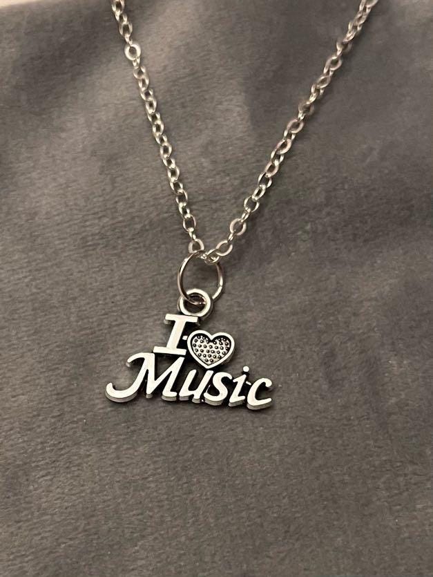 I Love Music halsband för musikälskare present smycken silverimitation