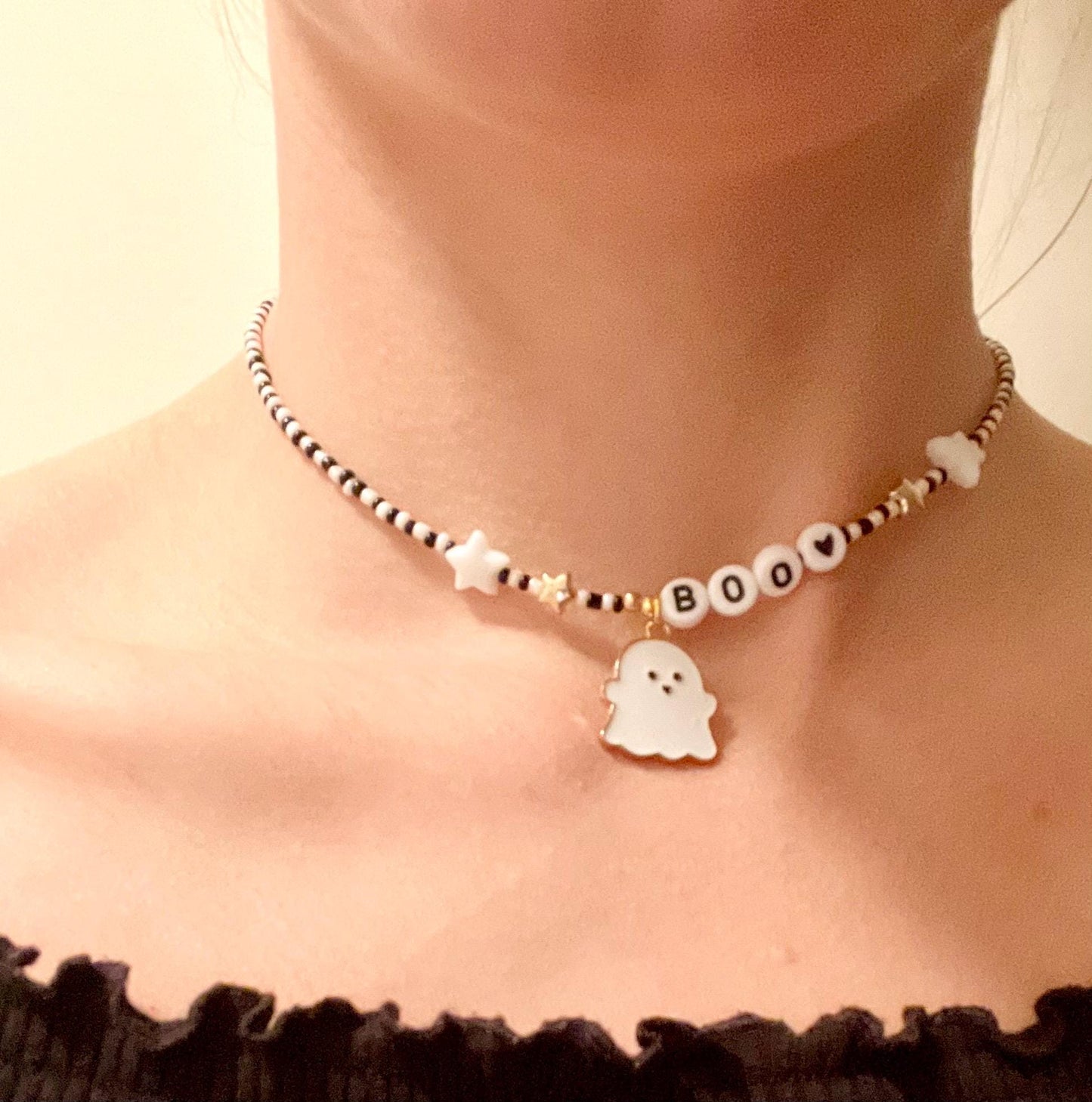 Halloween Choker Pärlhalsband Spöksmycken för Halloween Halsband med Sött Spöke boo Halsband Halloweenfest