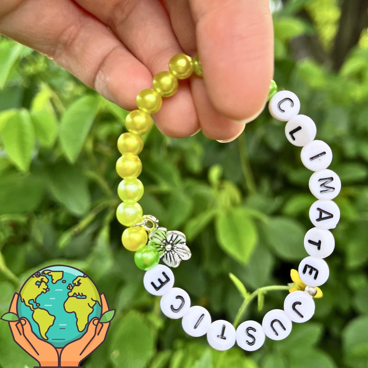 CLIMATE JUSTICE Armband pärlat elastiskt armband för miljöaktivist present till naturälskare Klimat smycken