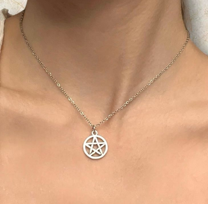 Pentacle Necklace Pentagram Wicca Gift Pagan Pendant Star Silver Imitation Goddess Jewelry