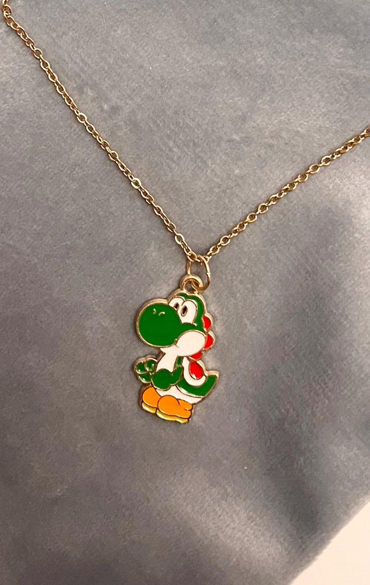 Nintendo Yoshi-halsband med berlock Nostalgisk present till retrospelare Handgjorda tv-spels smycken Yoshi-hänge Guldfärgat Yoshi-halsband