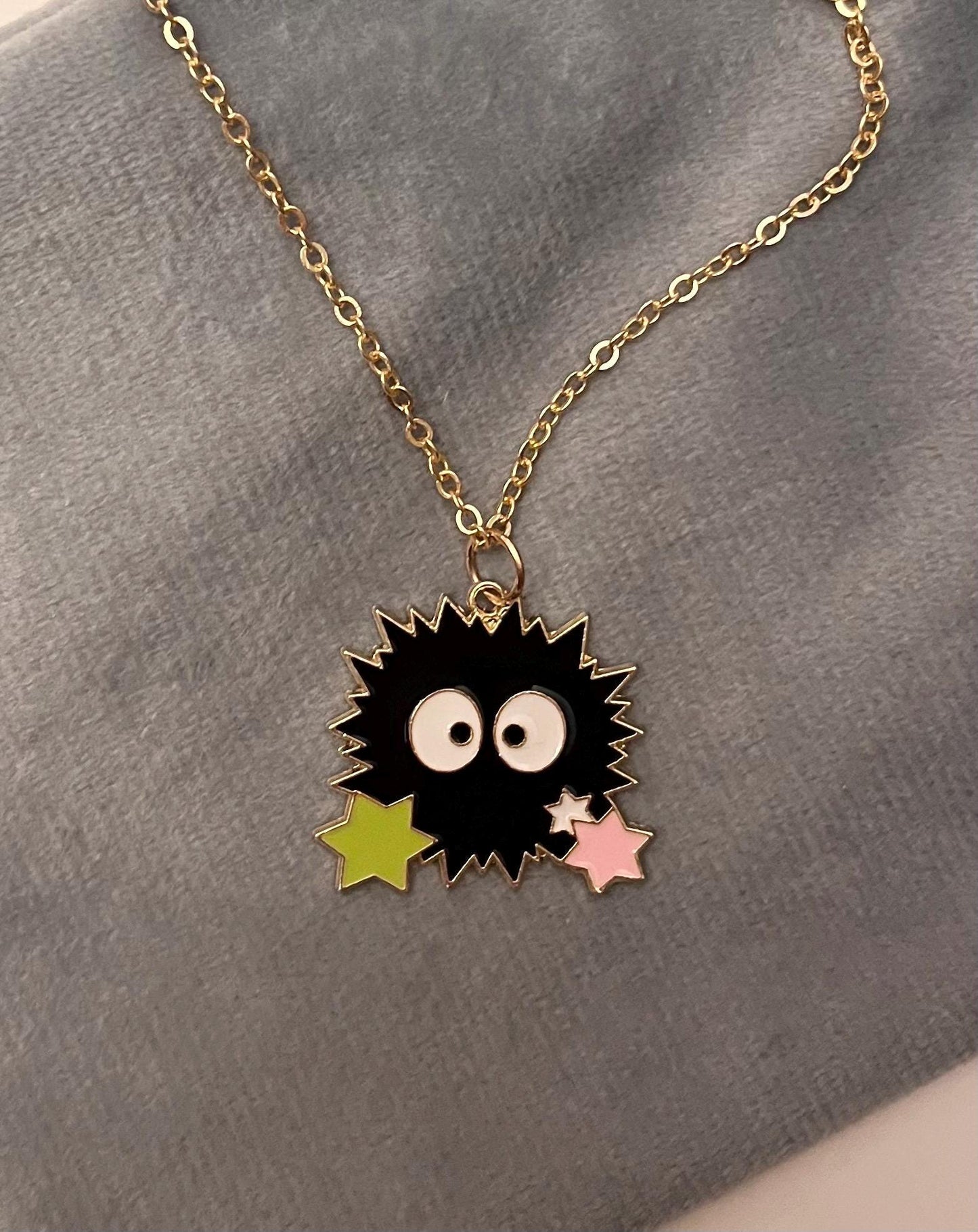 Susuwatari Necklace Studio Ghibli Necklace Black Soot Sprites Jewelry Makkuro Kuroske Konpeitou Necklace for Ghibli Lover Gift Cute Ghibli
