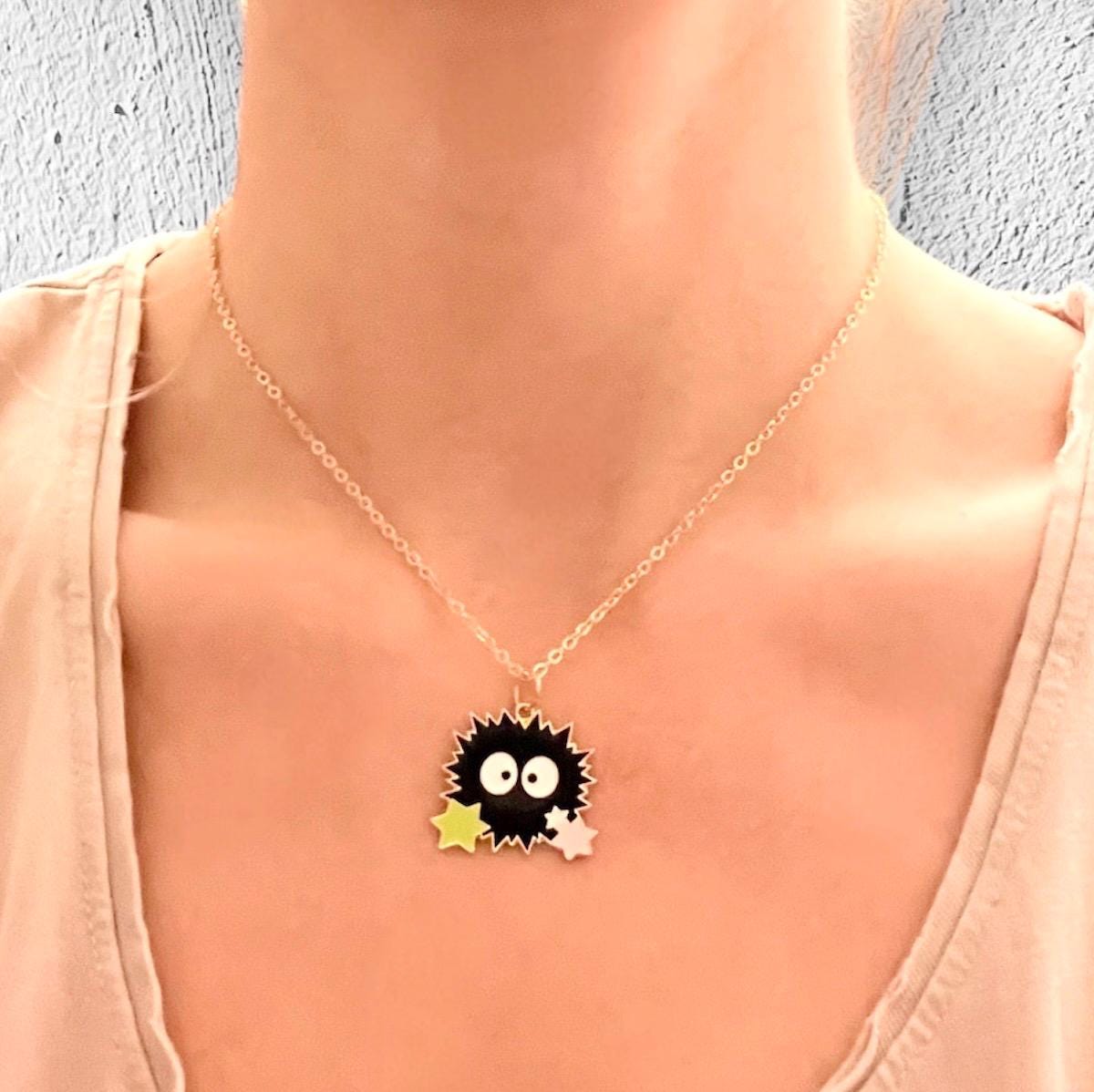 Susuwatari Necklace Studio Ghibli Necklace Black Soot Sprites Jewelry Makkuro Kuroske Konpeitou Necklace for Ghibli Lover Gift Cute Ghibli