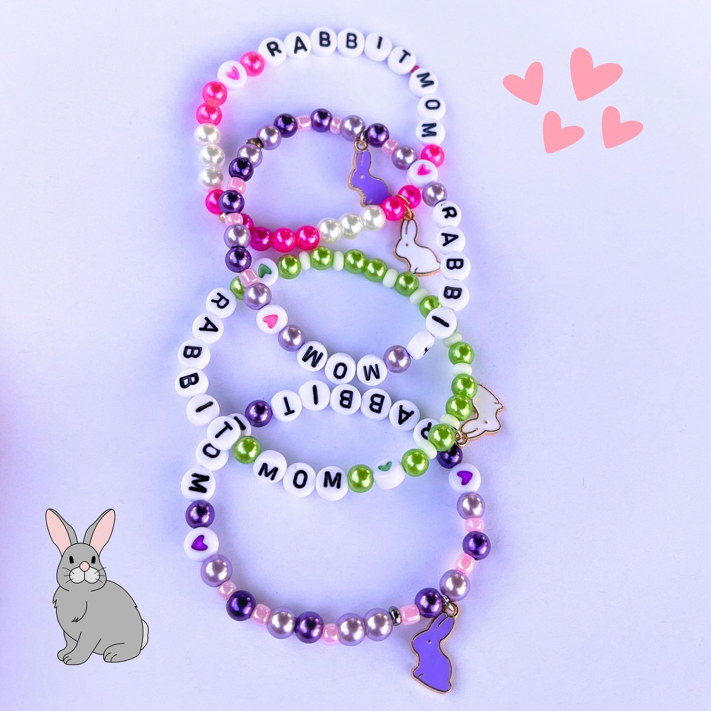 Rabbit Mom armband pärlat Elastiskt Handgjort Smycke Kaninberlock Present till Kaninägare