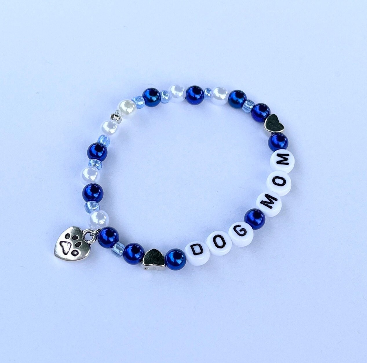DOG MOM Bracelet Customizable Beaded Elastic Gift for Dog Owner Jewelry I Love Dogs Charm Bracelet I Love My Dog