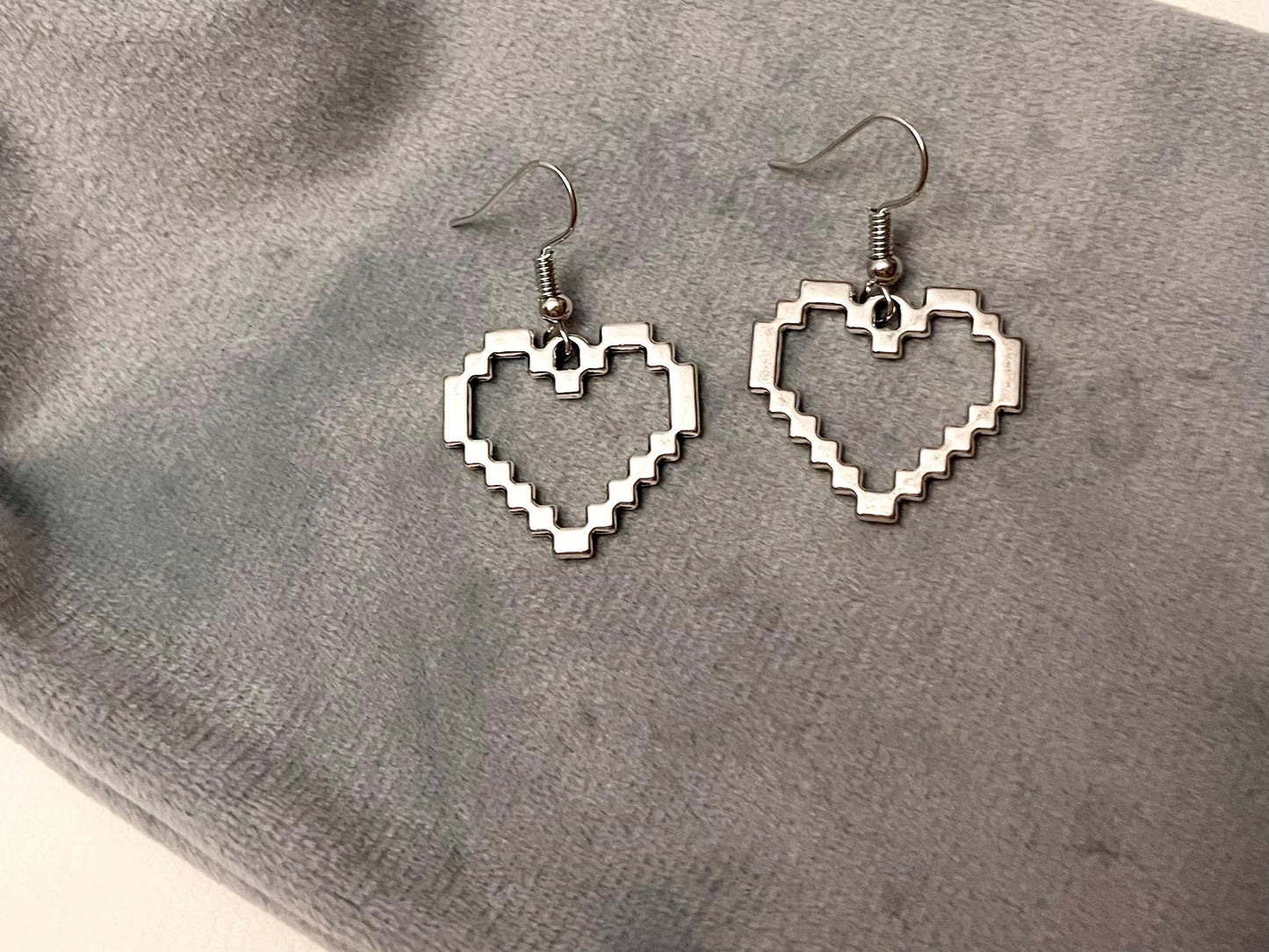 Pixel Heart Earrings Gaming Gift for Gamer  Jewelry Video Games Charm for Gamer Drop Earrings Silver Imitation